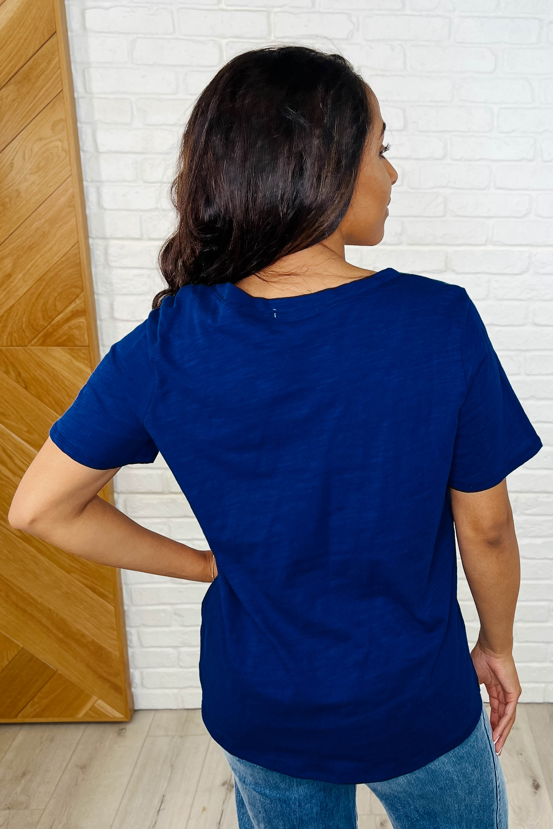 Stylish Navy V-Neck T-Shirt for Women - Comfortable & Trendy Casual Wear for Everyday Outfits