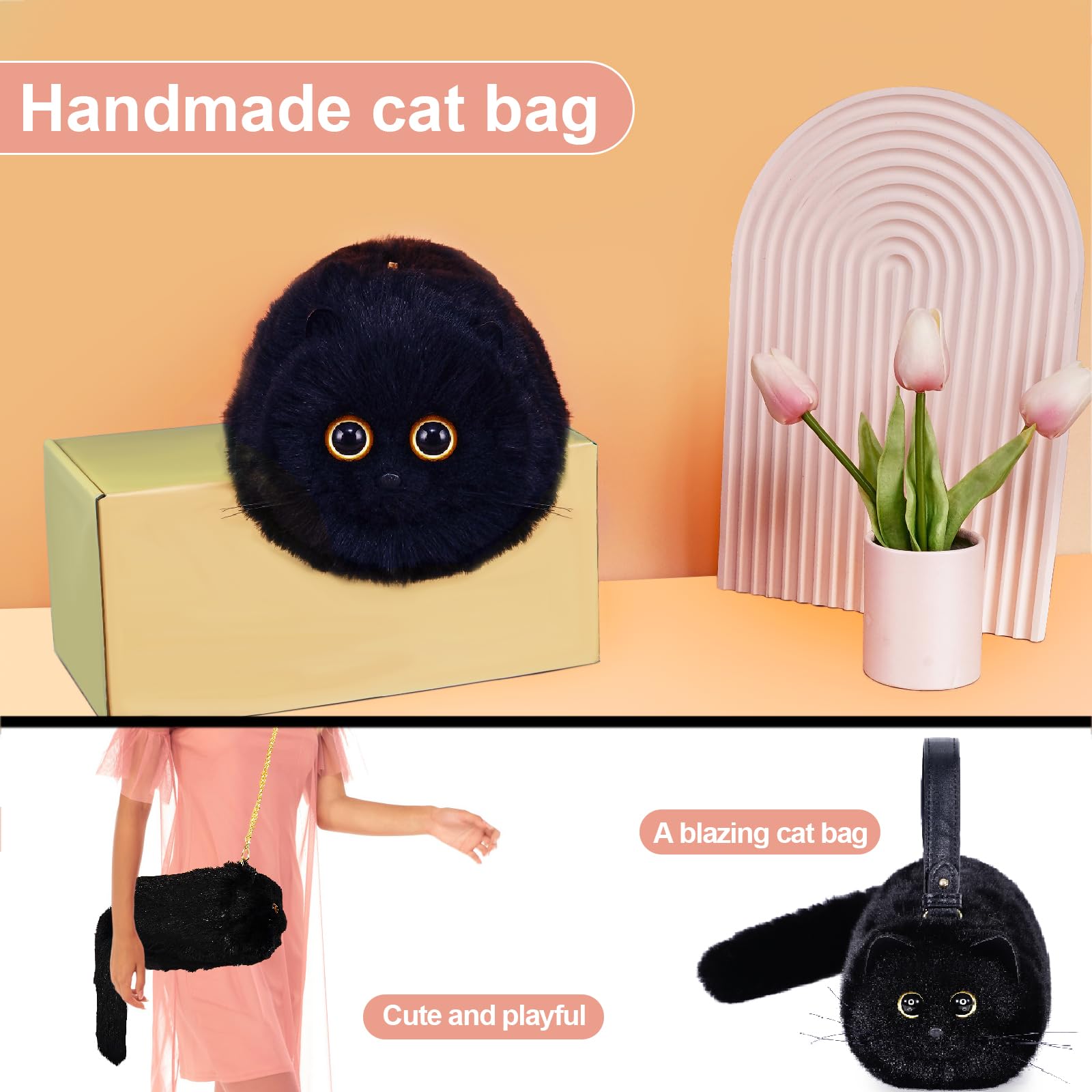 Stylish Furry Cat Purse for Women & Girls - Cute Kitty Shaped Shoulder Handbag for Casual Outings & Cat Lovers