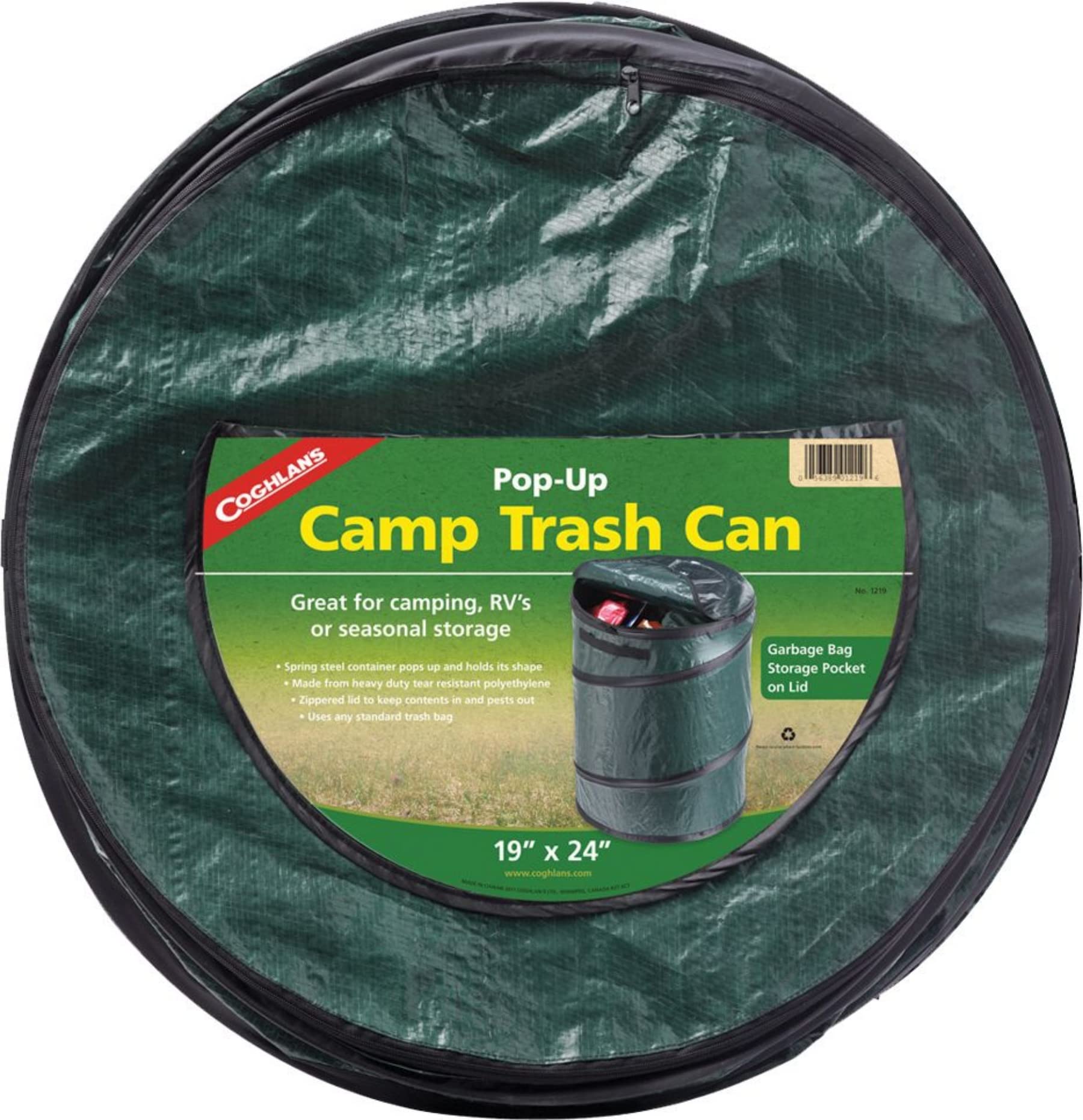 Coghlan's 1219 Collapsible Trash Can - 19 x 24 Inches Portable Camping Garbage Bin for Outdoor, Picnic, Hiking & RV Travel