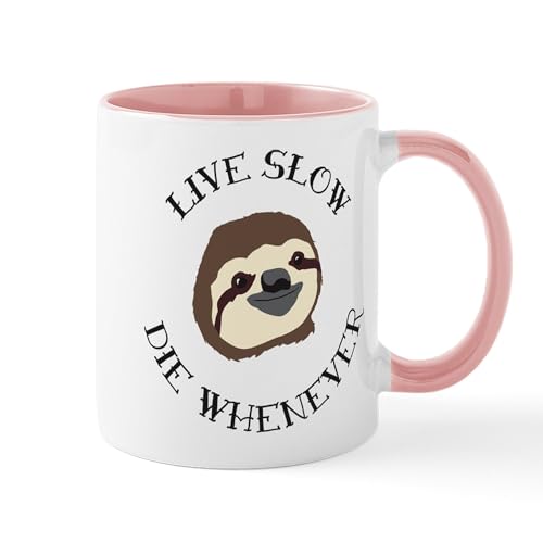 White/Pink Inside - Sloth Motto Live Slow Die Whenever Mugs