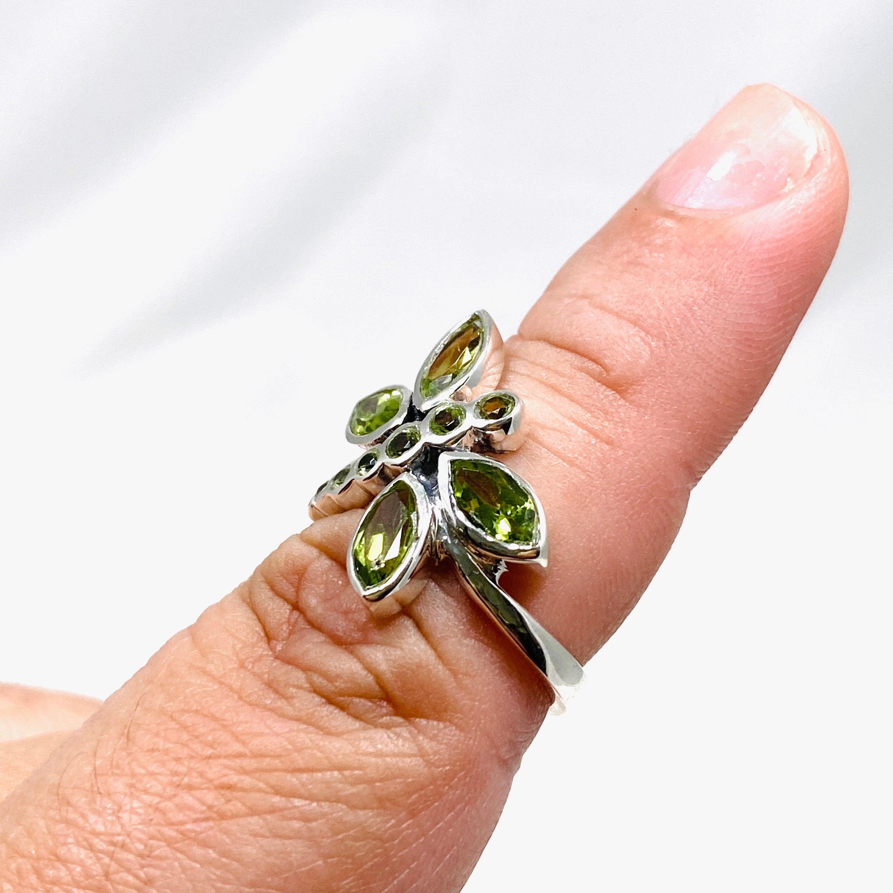 Faceted Peridot Dragonfly Ring R3887 - Elegant Nature-Inspired Jewelry for Women, Perfect for Weddings, Parties & Everyday Wear