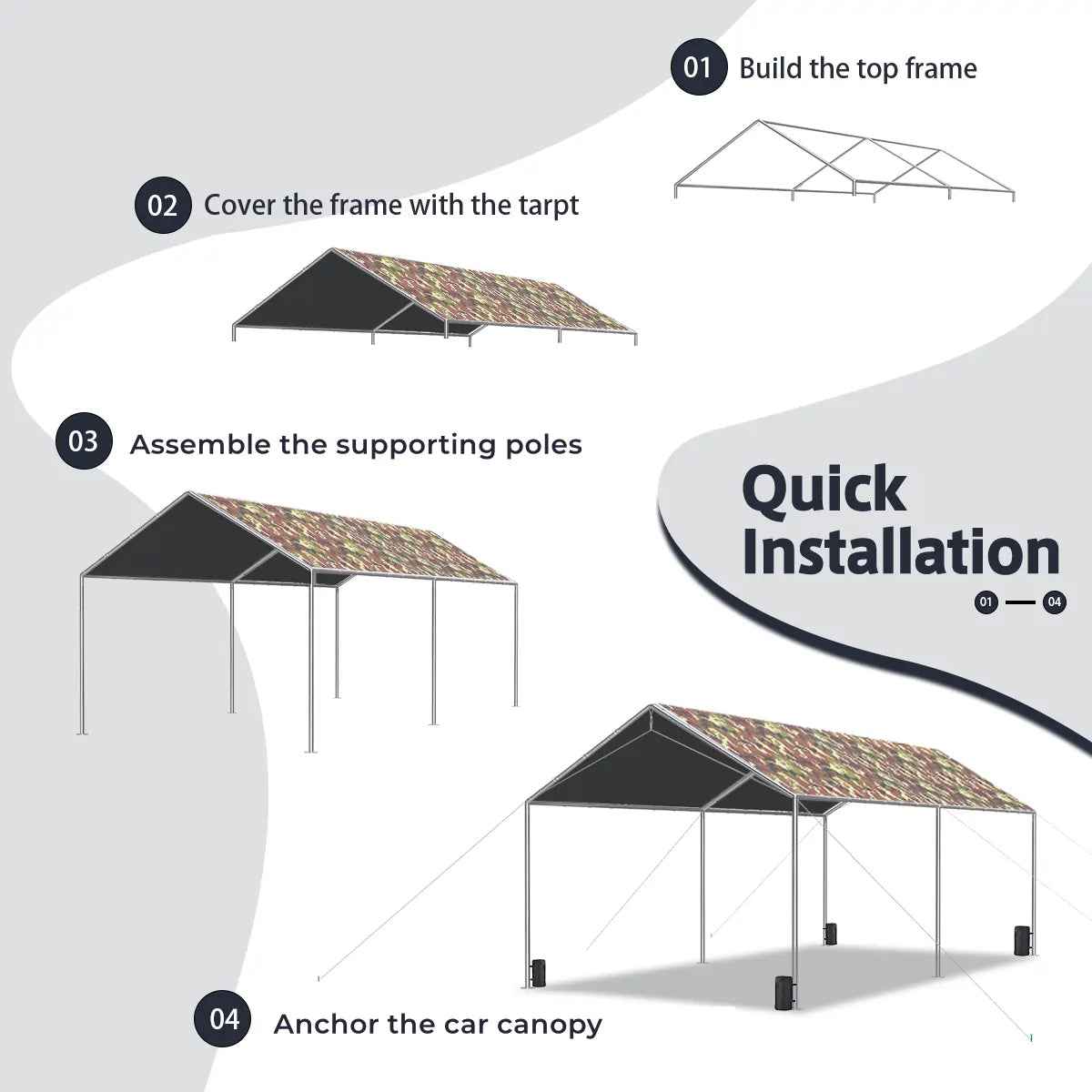 20' x 10' Heavy Duty Car Canopy Shelter - Waterproof UV Protection Outdoor Carport for Vehicles, Parties, Camping & Backyard Use