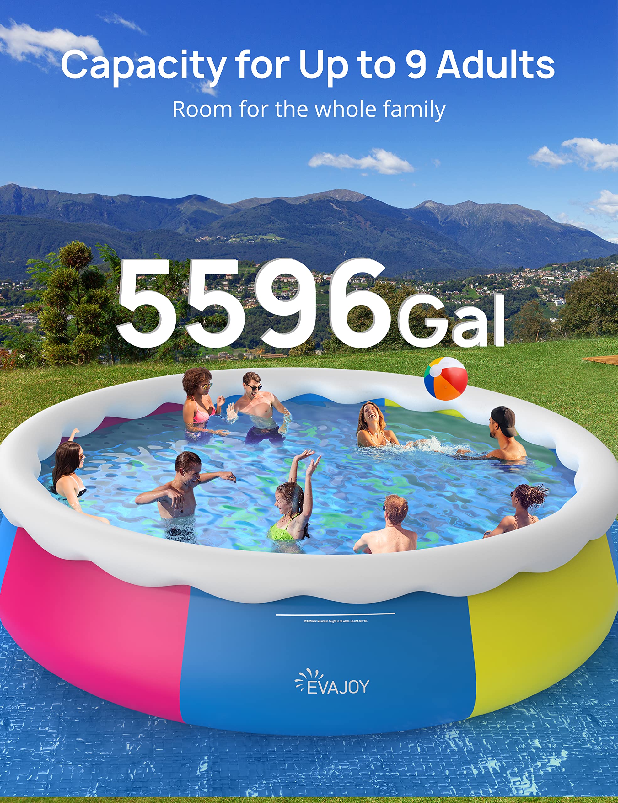 EVAJOY 18ft x 48in Inflatable Above Ground Swimming Pool with Filter Pump - Large Round Blue Family Pool for Backyard, Summer Outdoor Water Fun & Kids Play