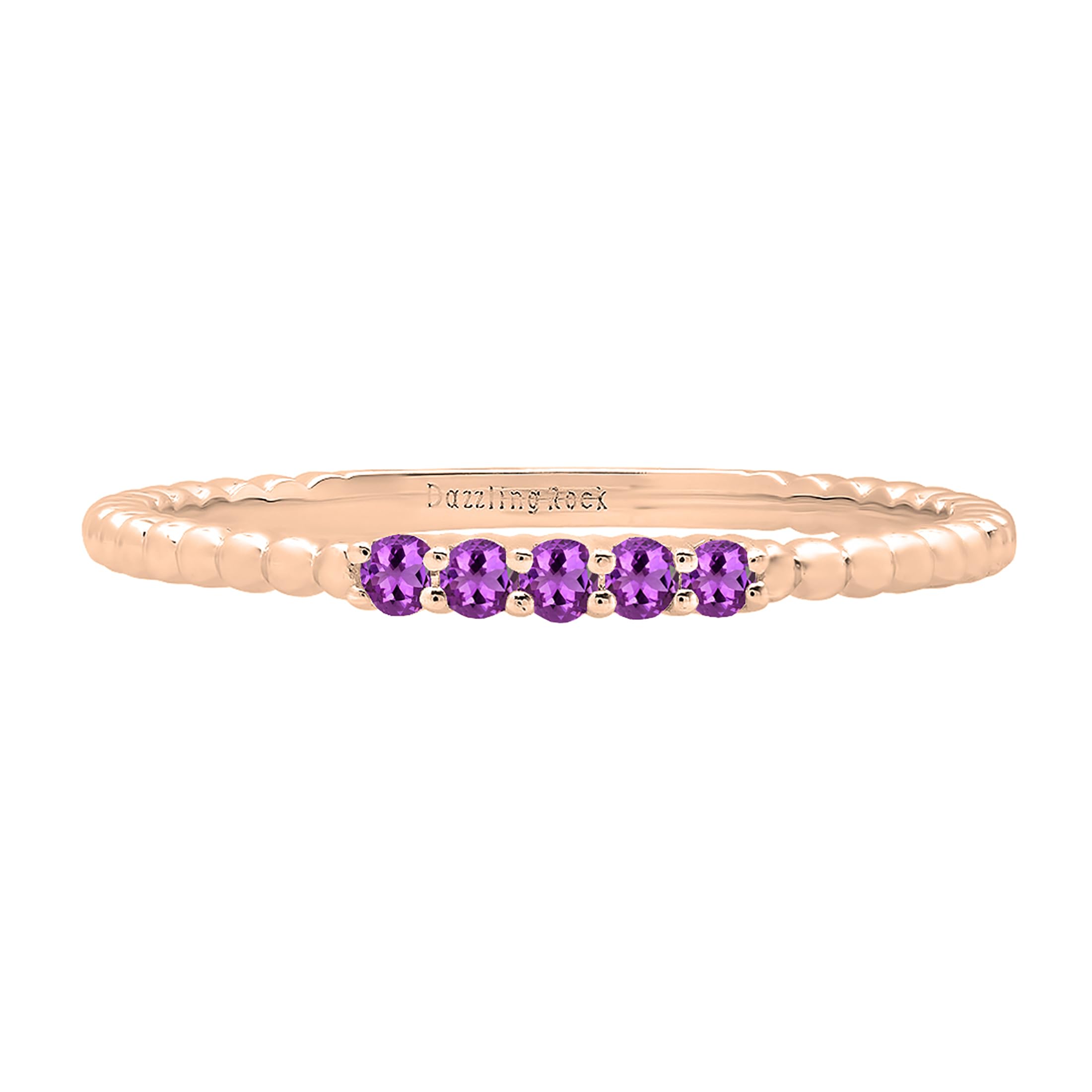 14K Rose Gold Round Gemstone Beaded Wedding Band for Women - Dazzlingrock Collection | Anniversary, Engagement & Bridal Jewelry Gift