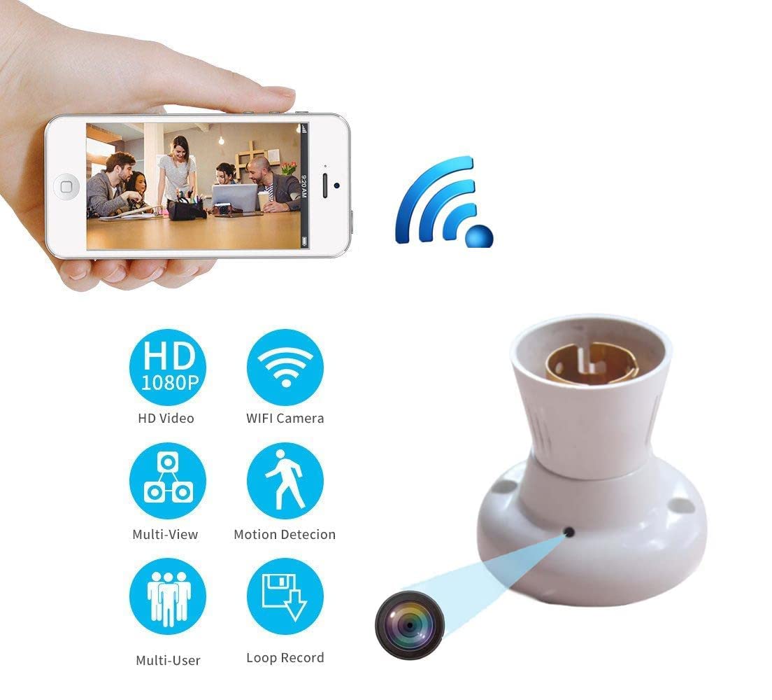 AZYLYN WiFi Wireless Mini Security Camera with Bulb Holder - HD Video & Audio Recording for Home, Office, and Outdoor Surveillance