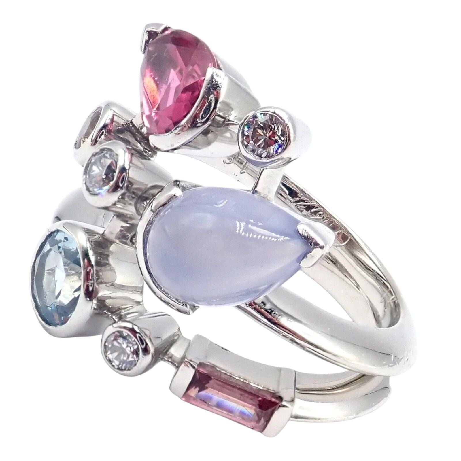Authentic Cartier Meli Melo Platinum Ring with Chalcedony, Tourmaline, Garnet & Diamonds - Elegant Jewelry for Weddings, Anniversaries & Special Occasions