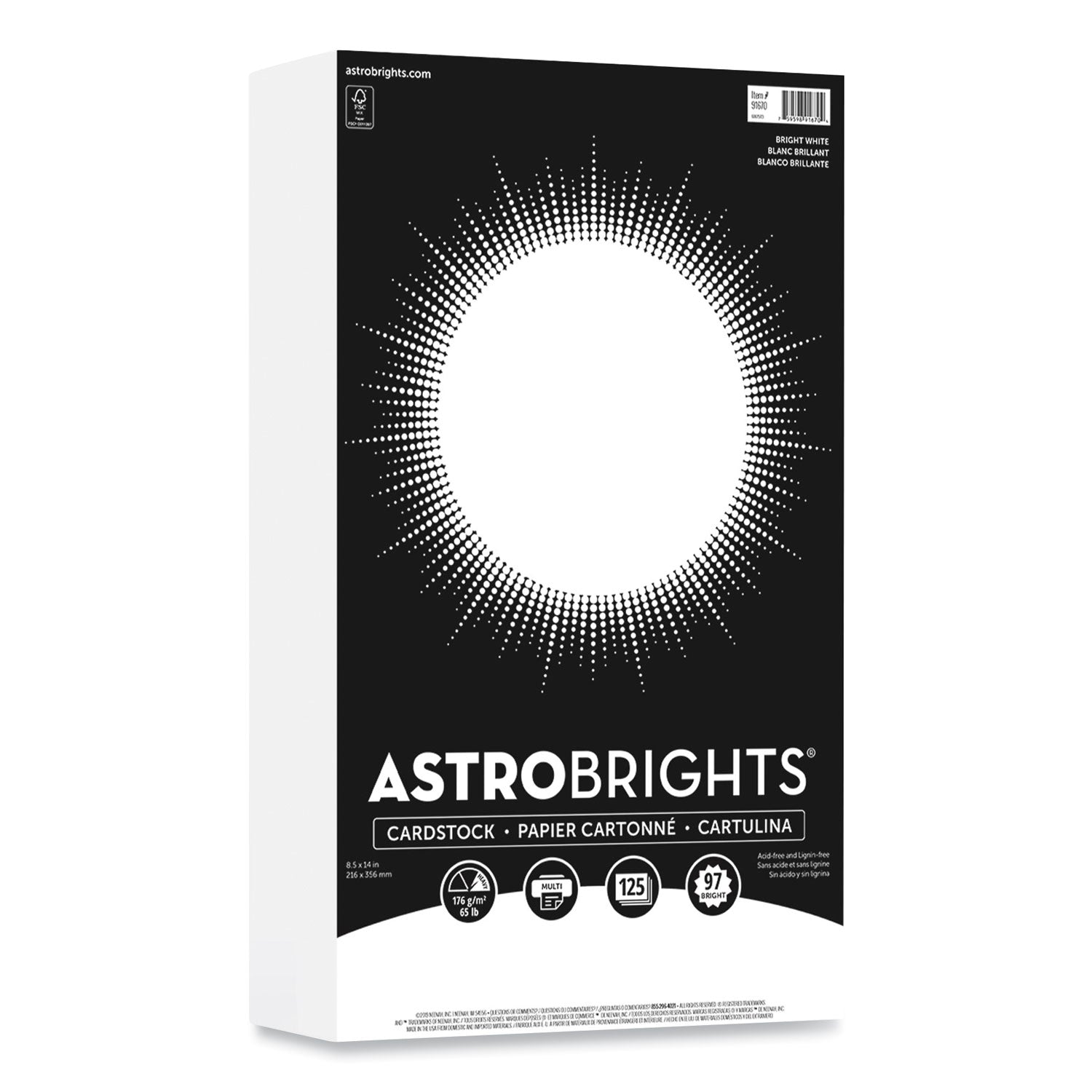 Astrobrights® Bright White Color Cardstock - 65 lb Cover Weight, 8.5 x 14 Inches, 125 Sheets per Pack - Perfect for Scrapbooking, Invitations & DIY Craft Projects