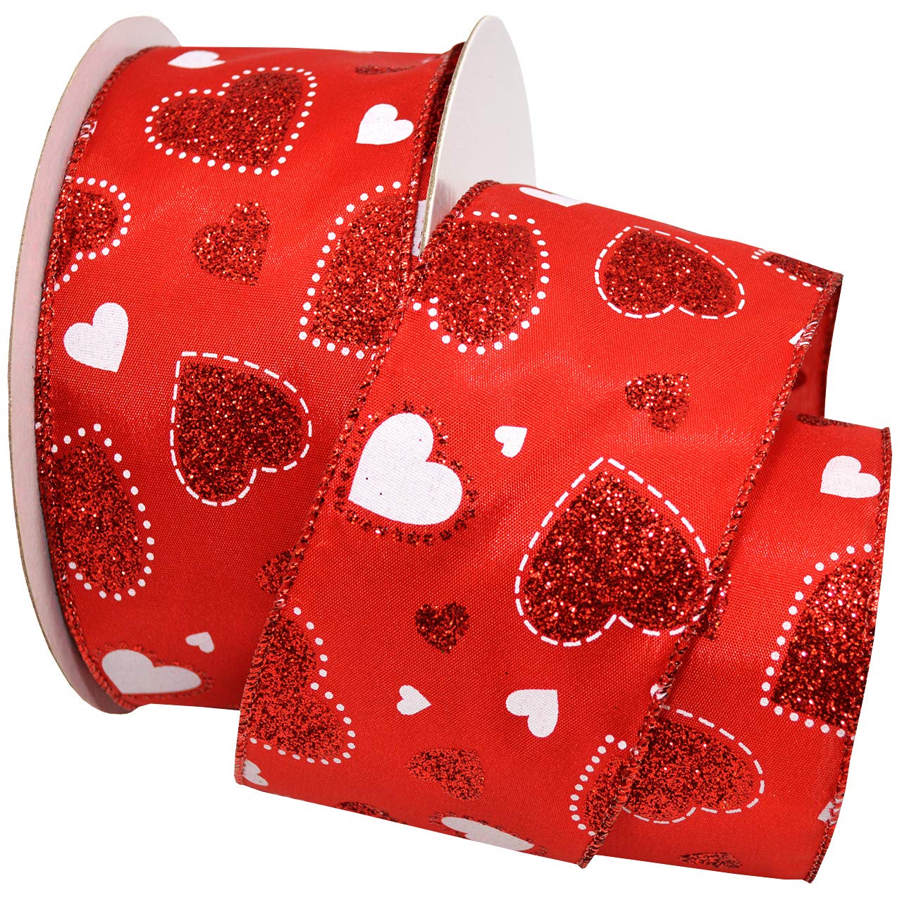 Morex 2.5 Inch x 10 Yards Wired Passion Heart Ribbon - Red (7117.60/10-609) for Gift Wrapping, Wedding Decorations & DIY Crafts