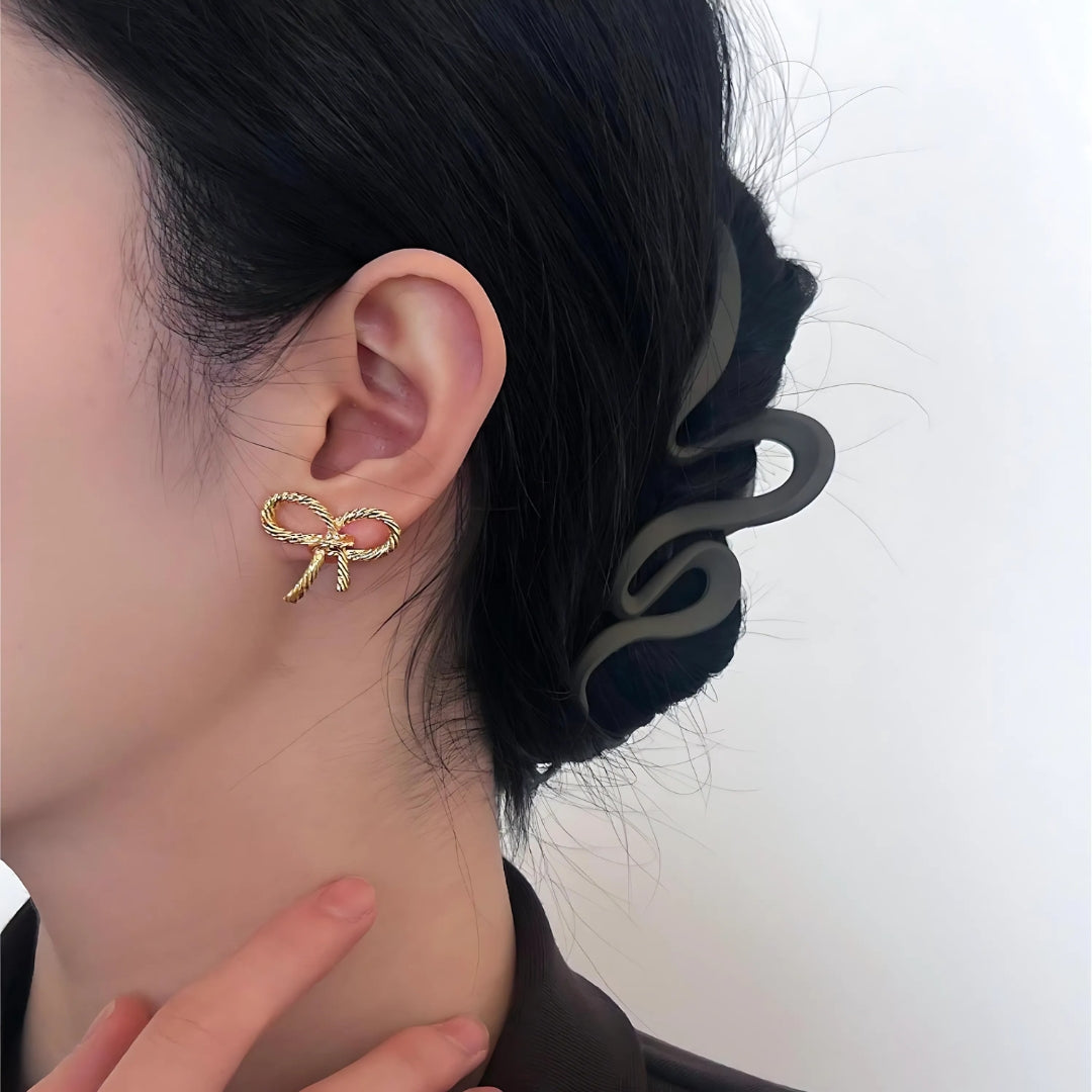 Mini Gold Bow Textured Knot Ribbon Stud Earrings for Women – Elegant Dainty Jewelry Gift for Bridesmaids, Valentine's Day & Special Occasions | D3043