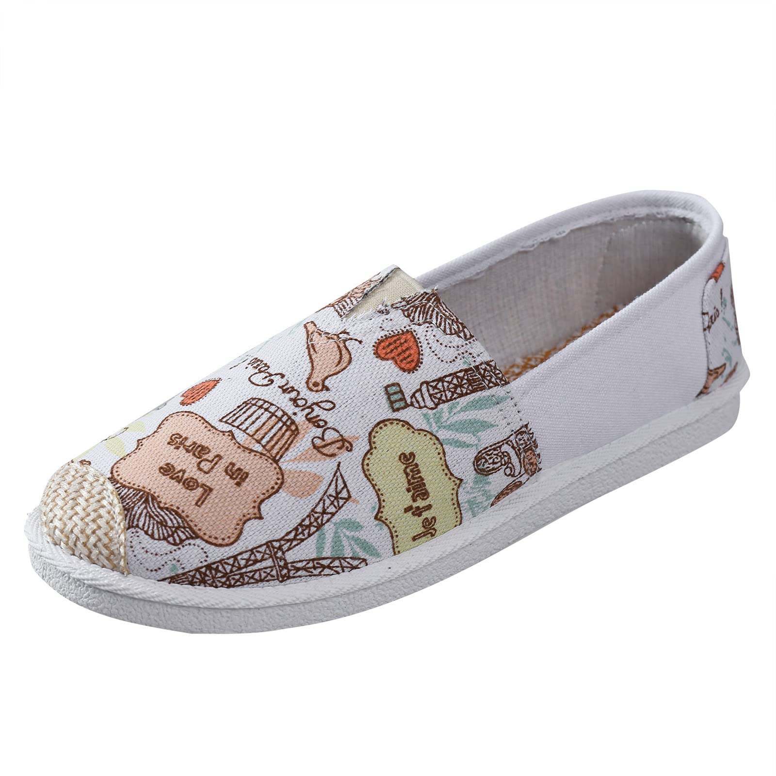 Women's Slip-On Walking Shoes - Lightweight Casual Canvas Shoes with Cartoon Print for Work & Daily Wear - Comfortable Pink Sneakers (Size 7) | Perfect for Office, Travel & Outdoor Activities