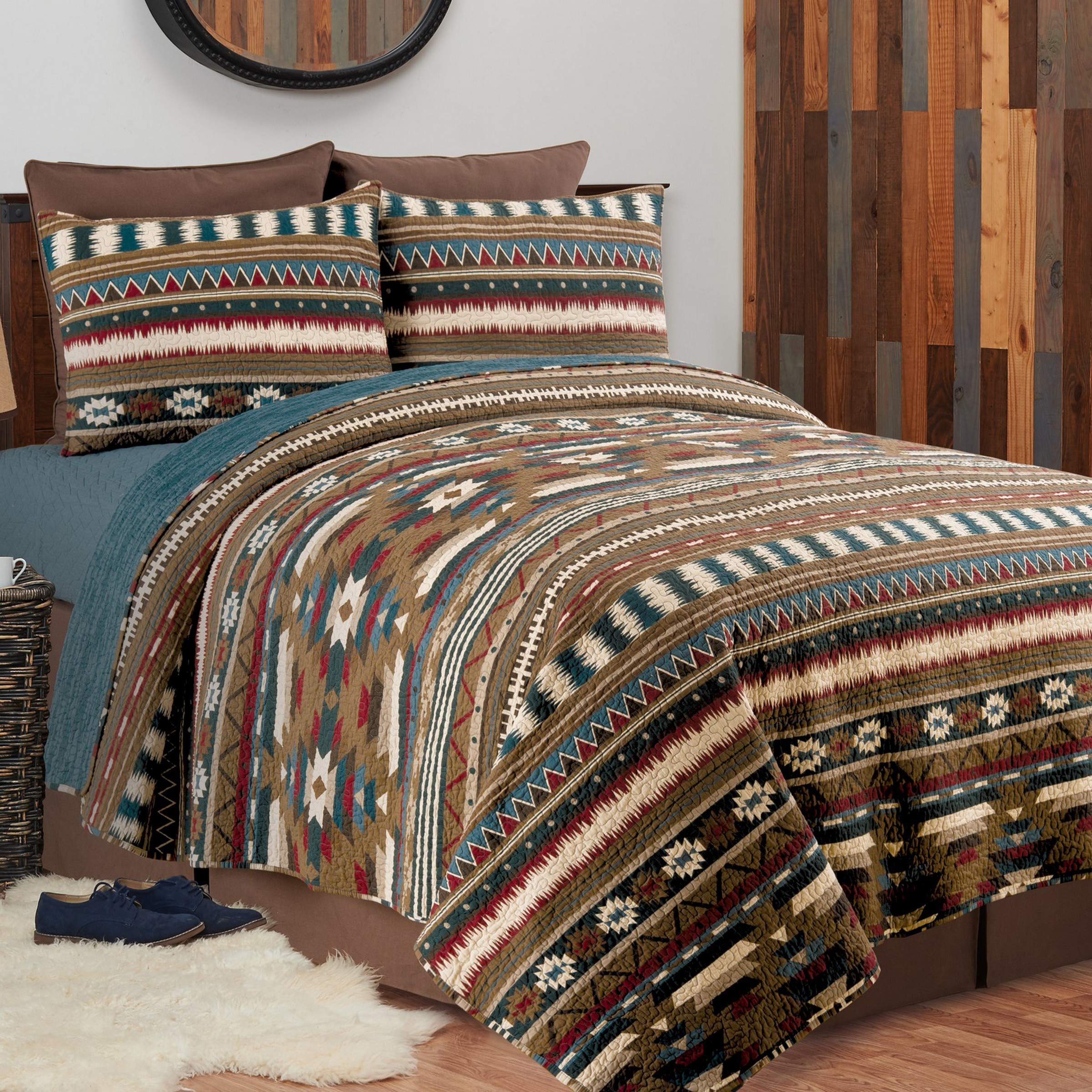 C&F Home Wyatt Full/Queen Cotton Quilt Set - Reversible Geometric Bedspread with Shams, All-Season 3-Piece Bedding in Brown | Perfect for Master Bedrooms, Guest Rooms & Cozy Home Decor