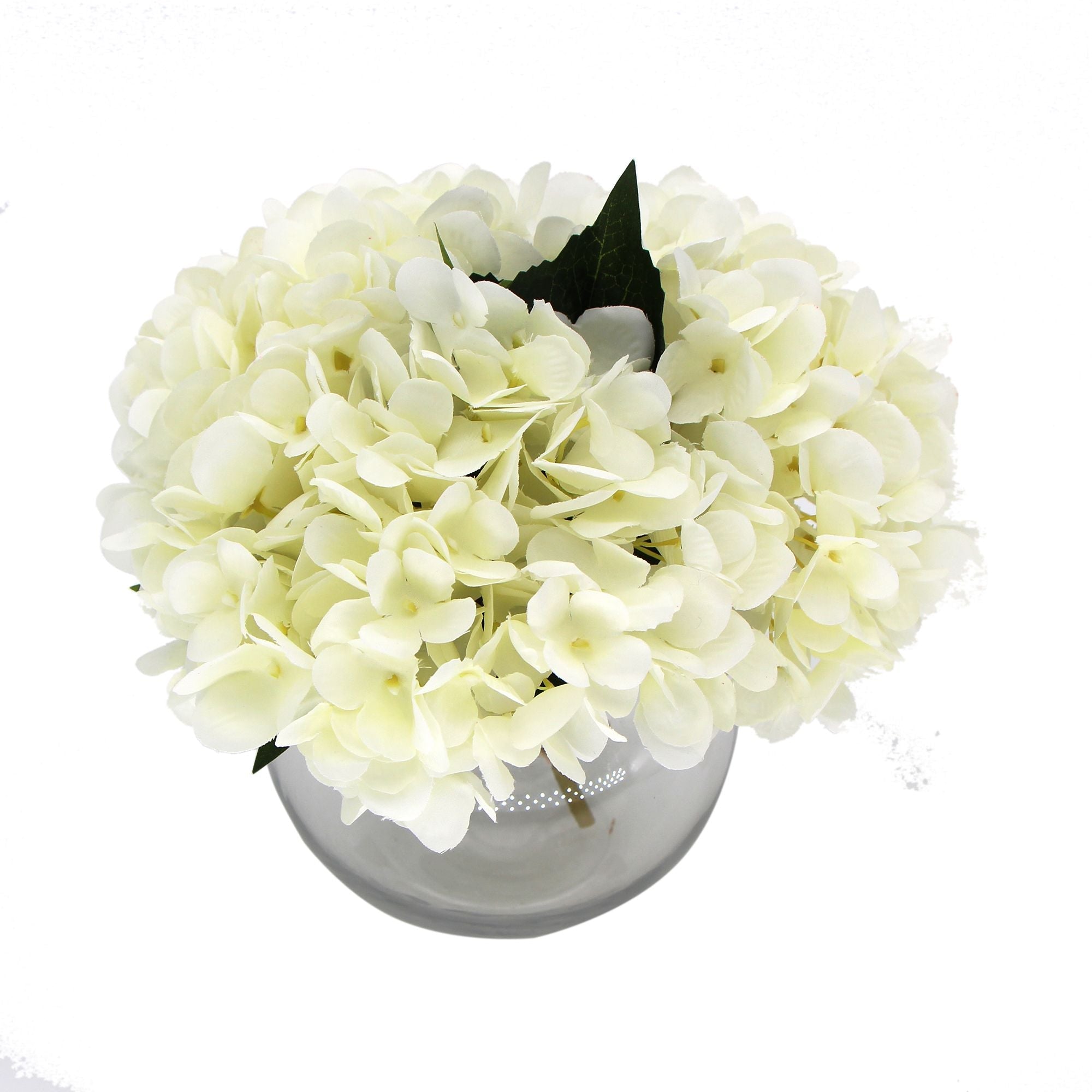 Premium Artificial White Hydrangea Flowers in Glass Vase - 23cm Faux Floral Arrangement for Home Decor, Wedding Centerpieces & Office Table Decorations