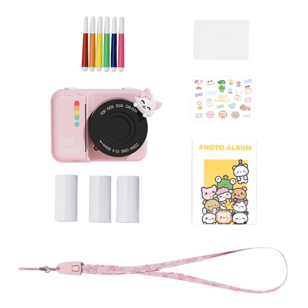 Casio Kids Instant Print Camera - 3 Inch Screen, WiFi HD Digital Camera with 48MP Dual Lens & Thermal Photo Paper (Pink) - Easy to Use & Install - Perfect for Birthday Parties, Travel & Family Memories