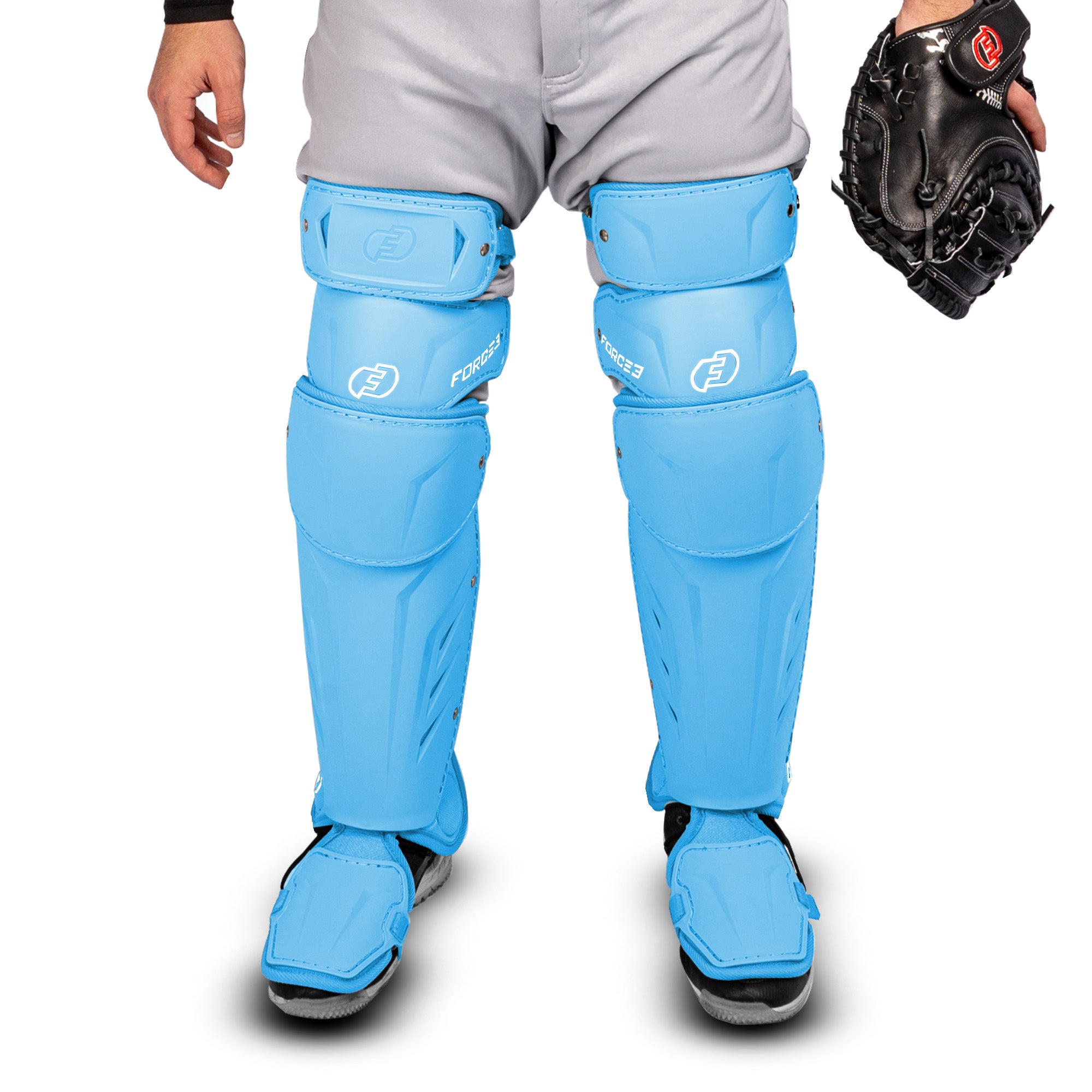 FORCE3 XS3® PRO ELITE Baseball Catcher Leg Guards - Adult Size | Lightweight Protective Gear for PitchCom® System | Perfect for MLB, College & Youth Games