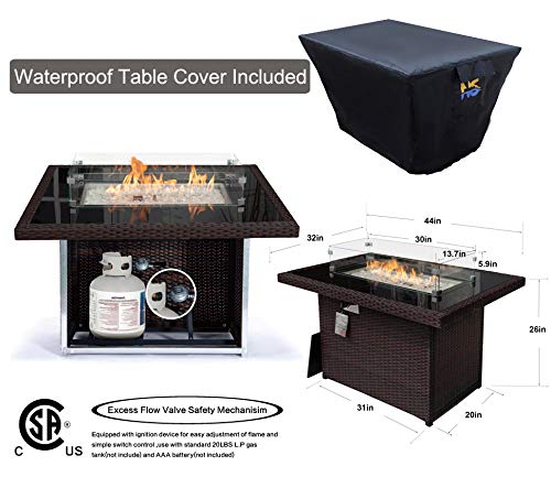 RADIATA 1-Piece PE Wicker Heated Patio Furniture Sectional with 55,000 BTU Propane Fire Pit Table - Outdoor All-Weather Wicker Conversation Set for Winter & Spring (Brown) - Perfect for Backyard Gatherings, Poolside Relaxation, and Cozy Evenings
