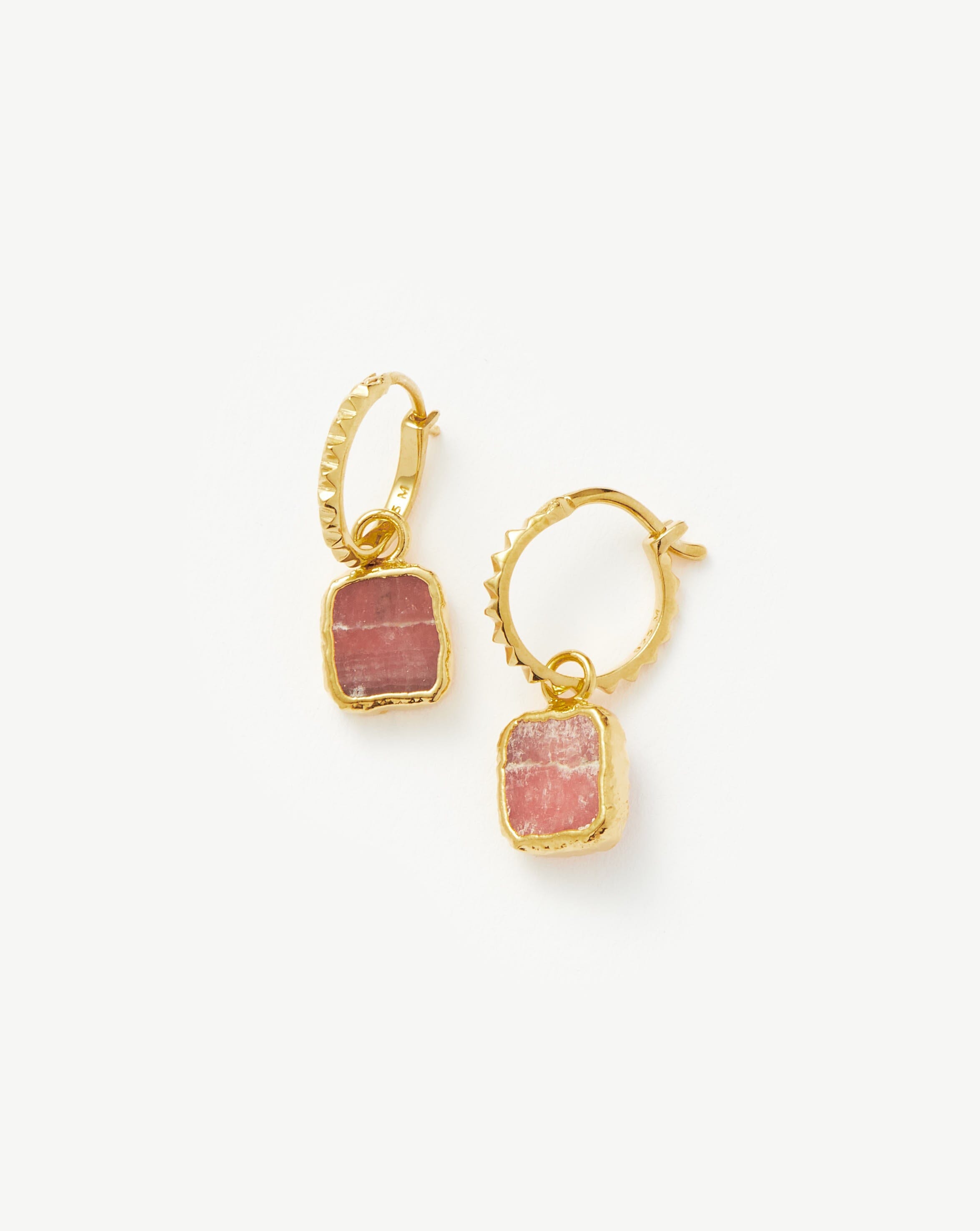 Mini Pyramid Charm Hoop Earrings - 18k Gold Vermeil & Rhodochrosite Gemstone Dangle Earrings for Women | Trendy Boho Jewelry Gift for Everyday Wear, Date Night & Special Occasions