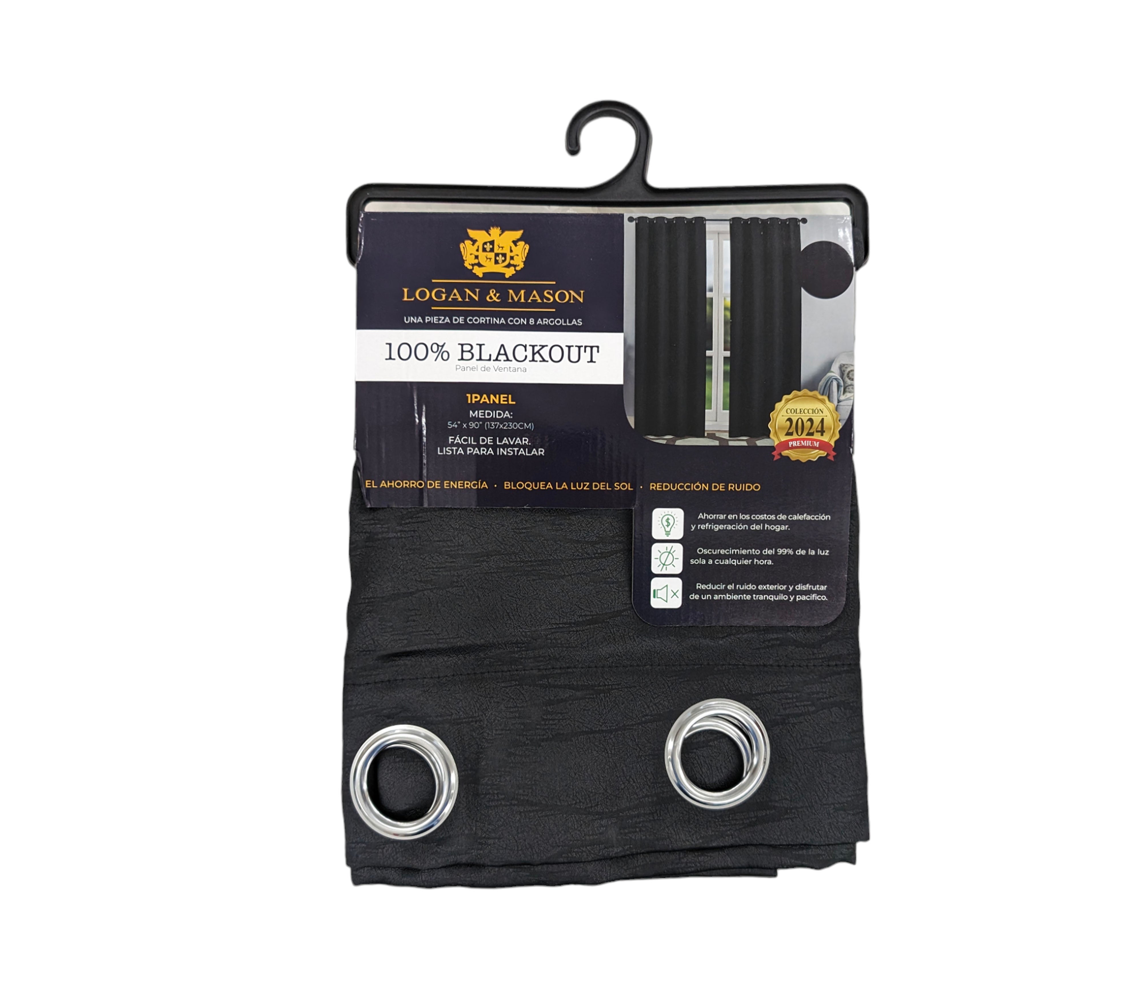 Logan & Mason 100% Blackout Window Curtain with Rings - Thermal Insulated Room Darkening Drapes for Bedroom, Living Room & Nursery