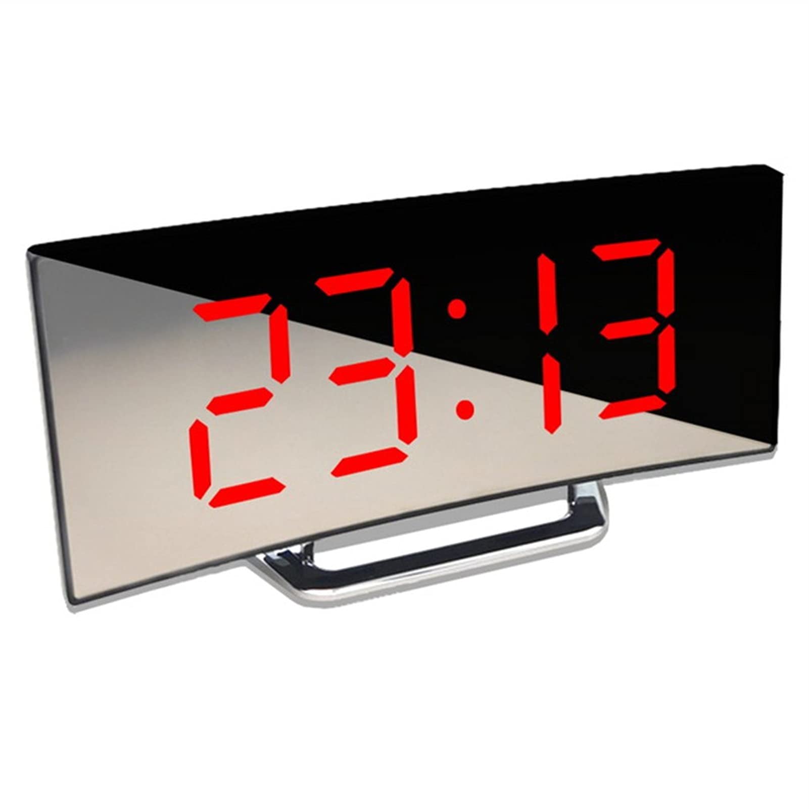 YYOUHE Digital Alarm Clock with Large 17.7x23.1cm Curved LED Screen - Silent ABS Mirror Clock for Bedroom, Office & Home Decor - Energy Saving with Memory Function (Red) - Perfect for Nightstand, Desk or Gift