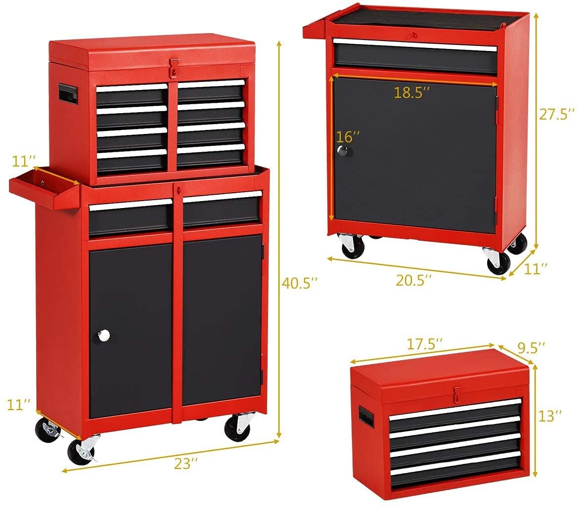 GRAFFY 5-Drawer Rolling Tool Box with Removable Storage Cabinet & Lock Bar - Heavy-Duty Tool Chest Organizer with 4 Wheels for Mechanics, Garage, Warehouse & Workshop - Perfect for Tool Storage & Mobile Workstations