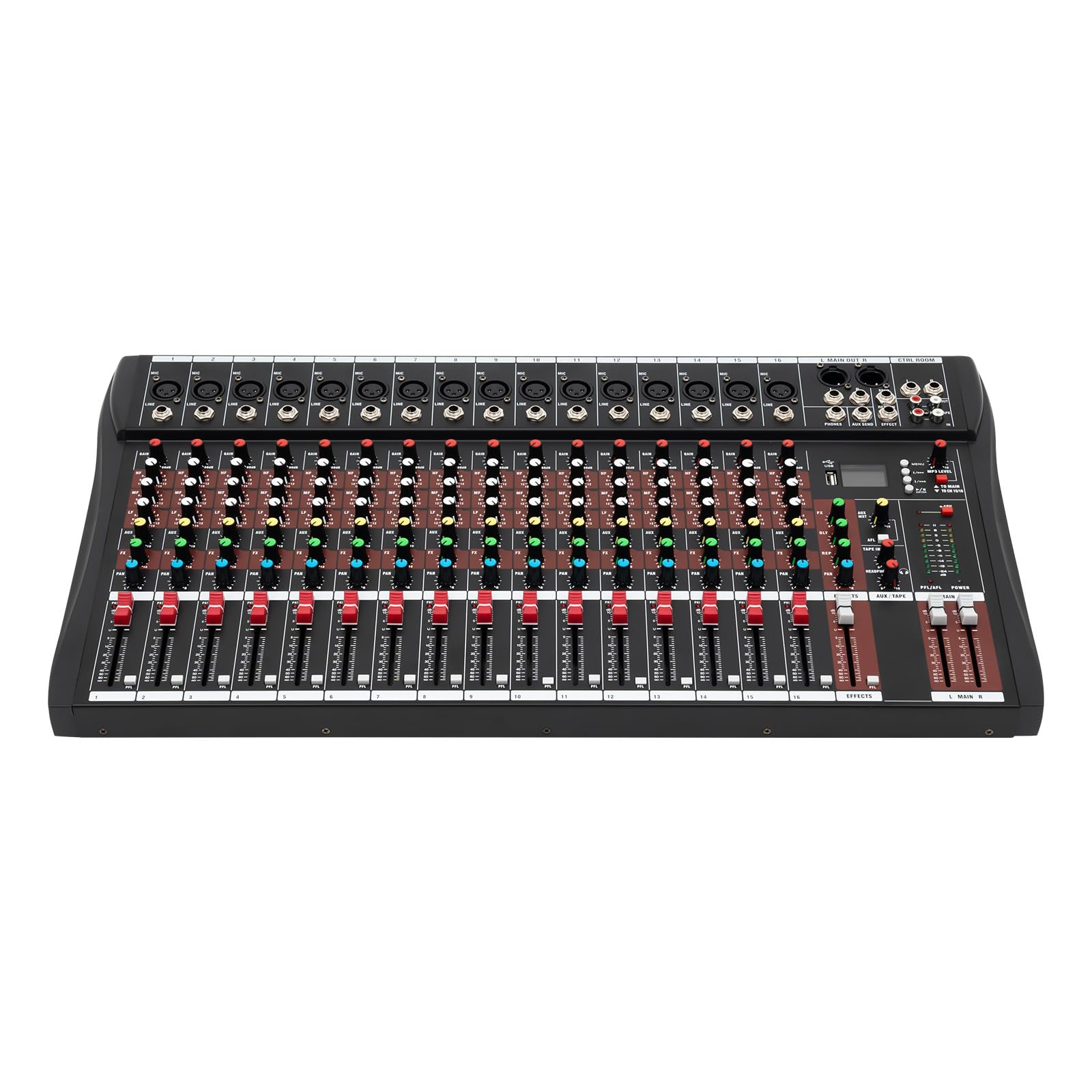 16 Channel Professional Audio Mixer with USB & Bluetooth - DJ Sound Controller & Studio Mixing Console for Live Performances, Recording, and Home Studios (Beginner & Pro Use)