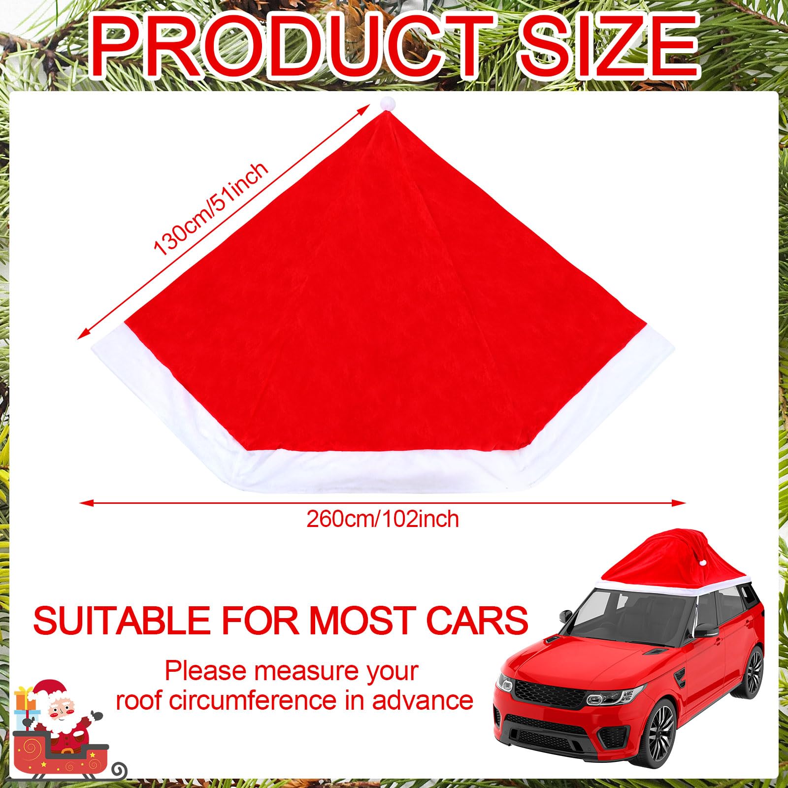 18 ft Velvet Christmas Car Decorations - Large Santa Hat for Car, Golf Cart & Vehicles - Outdoor Santa Claus Hat Auto Accessories - Perfect for Holiday Parades, Christmas Parties & Festive Car Decor
