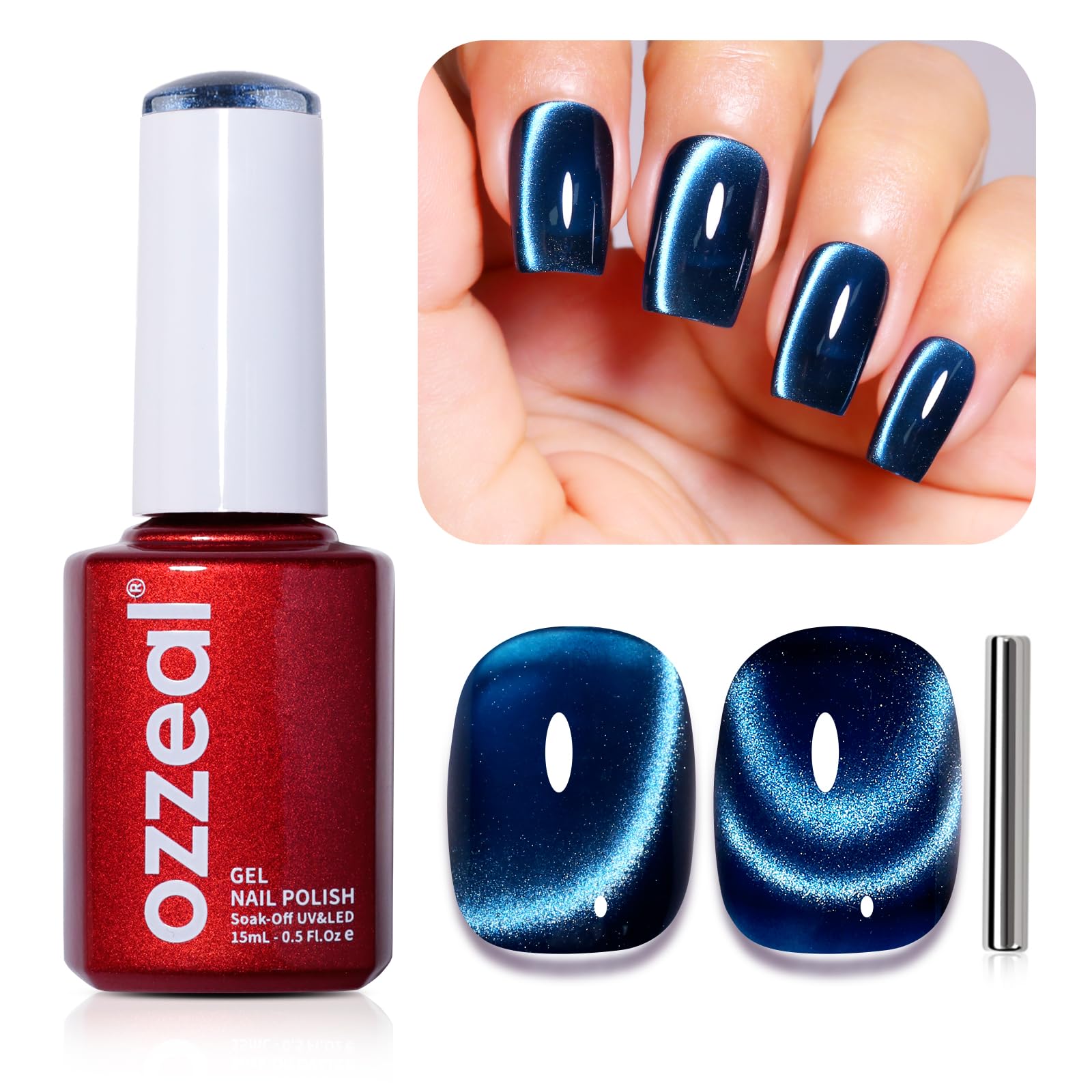 Dark Blue Magnetic Cat Eye Gel Nail Polish - 0.5 Fl Oz UV LED Holographic Glitter Polish with Magnet for Diamond Shimmer & Sparkle | DIY Manicure & Nail Art | Perfect for Parties, Weddings & Special Occasions