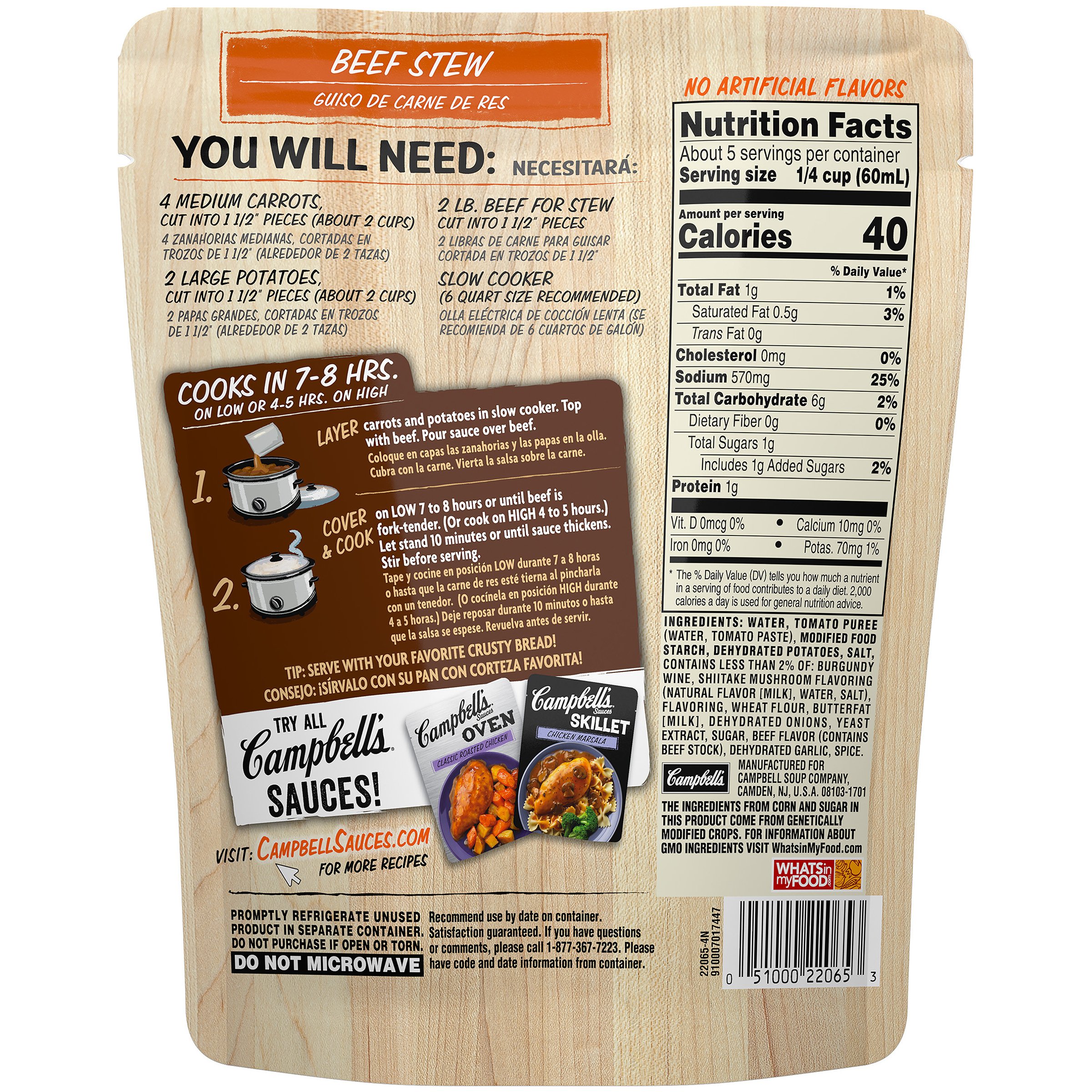 Campbell's Slow Cooker Sauce - Beef Stew Flavor, 12 Ounce Pouch (6 Pack) | Easy Homemade Beef Stew & Hearty Family Meals | Perfect for Slow Cookers, Crock Pots & Comfort Food Dinners