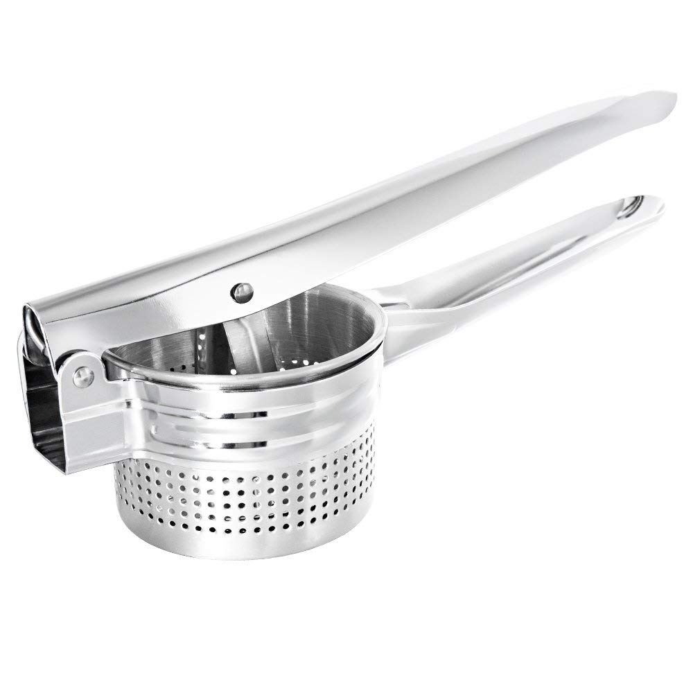 Stainless Steel Potato Masher - Heavy Duty Fruit & Vegetable Press Juicer Crusher with Ergonomic Comfort Grip - Perfect for Smooth Mashed Potatoes, Baby Food & Juice Making