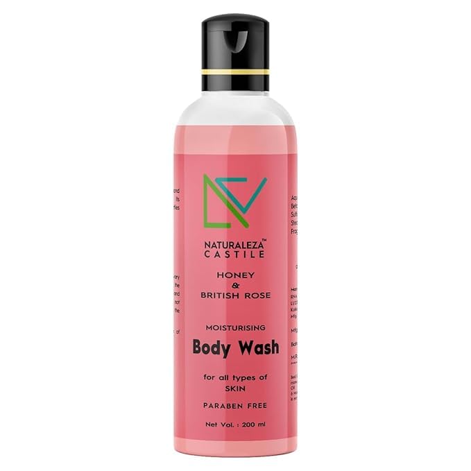 NATURALEZA CASTILE Honey & British Rose Moisturizing Body Wash - 200ml Shower Gel for Soft, Smooth Skin - Women & Men - Perfect for Daily Hydration & Relaxing Bath Time