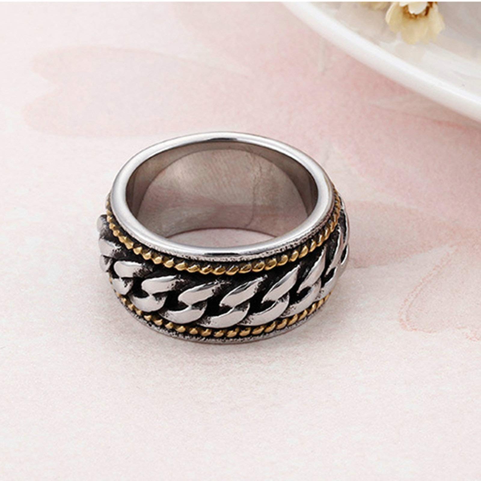 Daesar Men's Stainless Steel Rings - Vintage Biker Chain Ring for Men in Silver & Gold - Perfect for Casual Wear, Weddings & Gifts