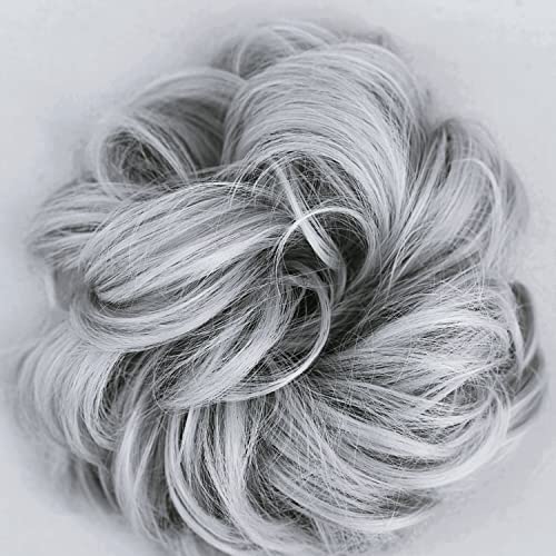 Apexhairs Messy Bun Hair Piece for Women - Fake Hair Bun, Updo Scrunchies, Curly Hair Extensions (Silver Grey) - Perfect for Parties, Weddings & Everyday Styling