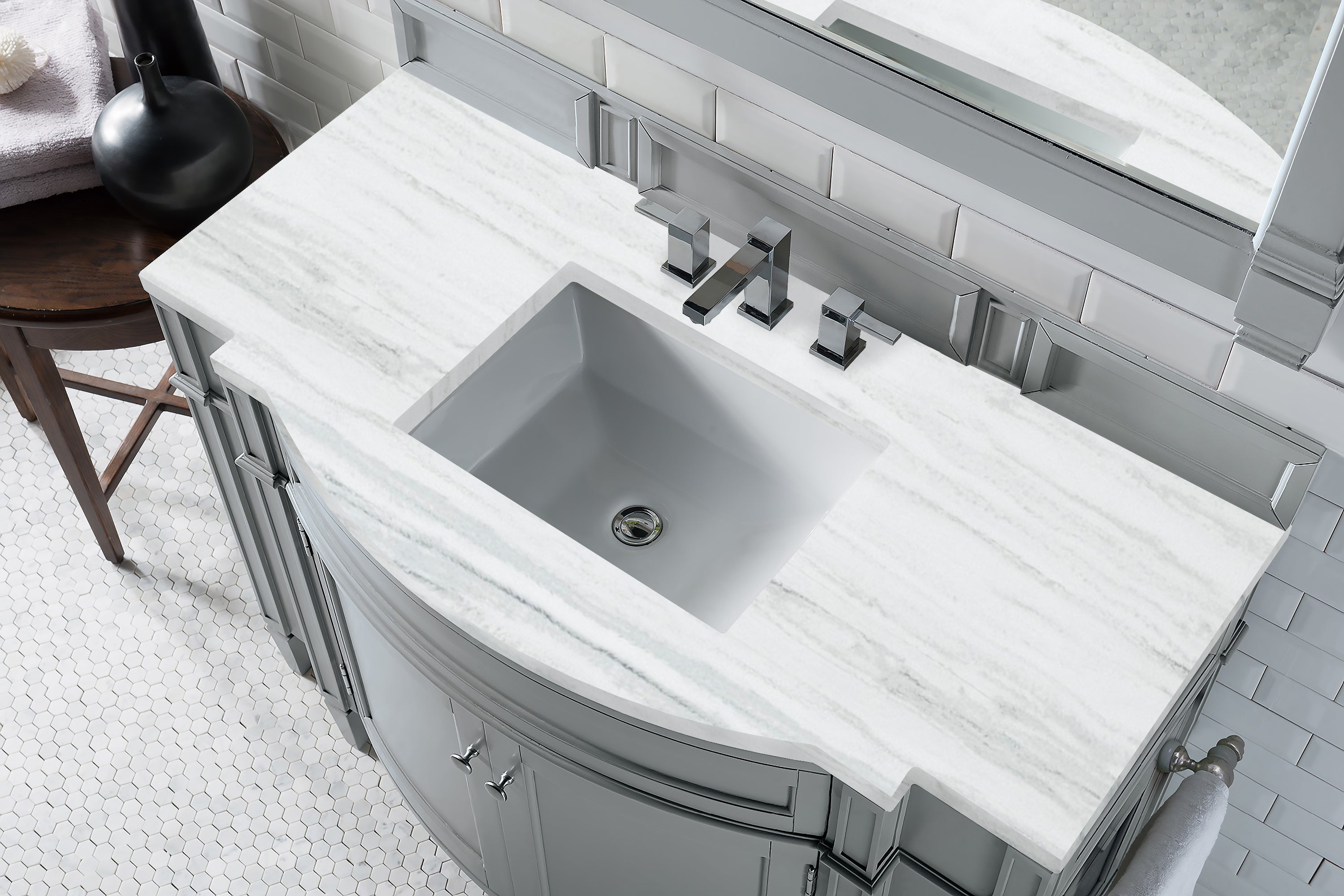 Brittany 46 Inch Single Bathroom Vanity Set with 3CM Arctic Fall Solid Surface Top in Urban Gray - Perfect for Modern Master Bathrooms & Powder Rooms