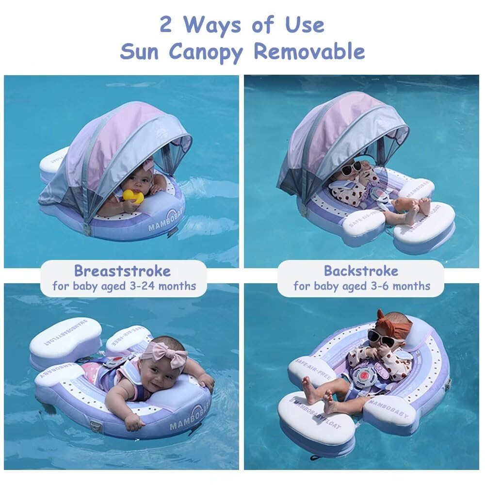 **Mambobaby Upgraded Non-Inflatable Baby Pool Float with Canopy – Safe Swim Ring for Infants 3-24 Months – Perfect for Beach, Pool & Outdoor Water Play**