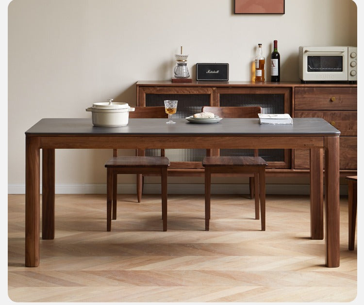 Premium Black Walnut Solid Wood Rock Slab Dining Table - Natural Wood Grain - Rustic Modern Farmhouse Style - Perfect for Dining Rooms, Kitchens & Open Concept Living Spaces