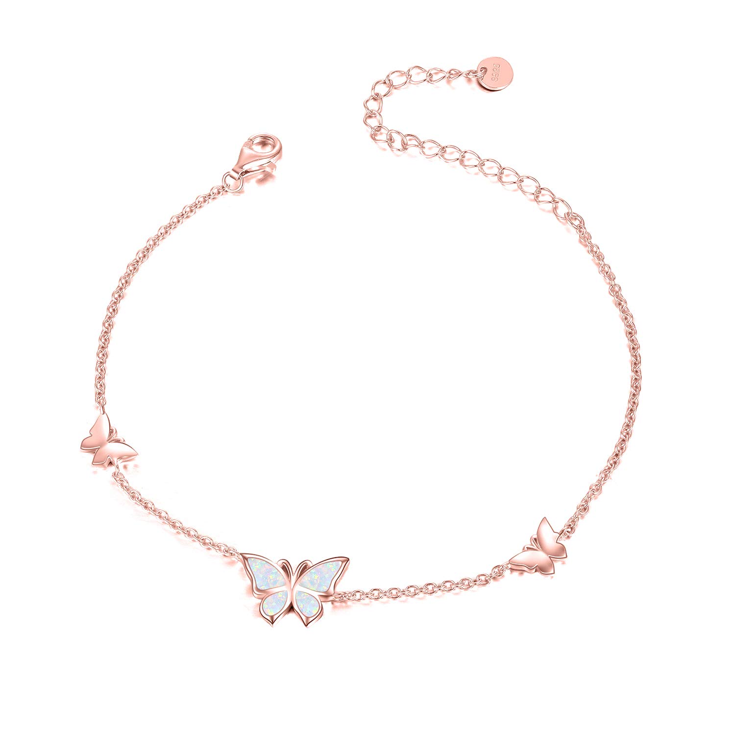 WINNICACA Sterling Silver Butterfly Bracelet & Anklet Set with Genuine Opal - Dainty Jewelry Gift for Women, Teens, Birthday, Mother's Day - Perfect for Everyday Wear, Special Occasions & Boho Style