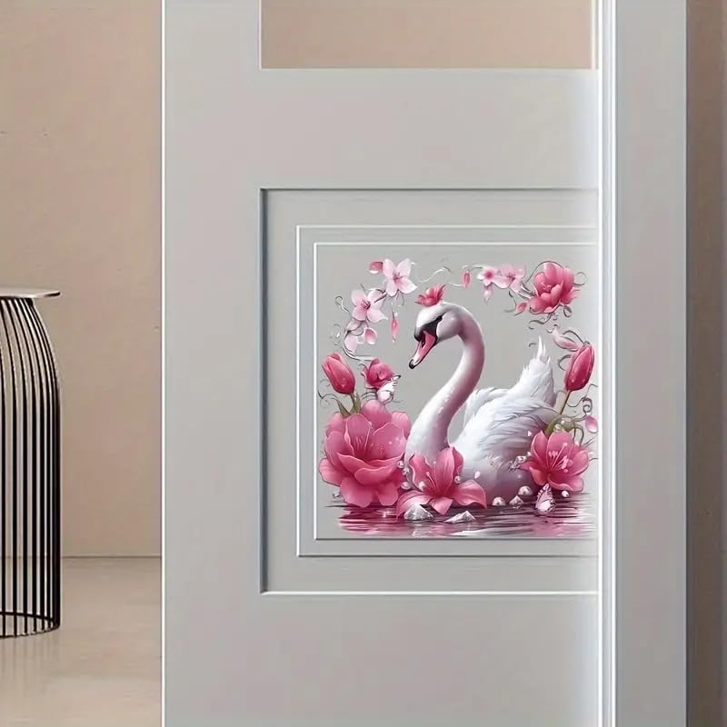 Waterproof Swan Blossoms Flower Toilet Cover Stickers - Spring Floral Leaf Butterfly Bathroom Decals for Toilet Lid, Tank & Seat | Self-Adhesive Vinyl Wall Stickers for Bathroom Decor (Home, Apartment, RV)