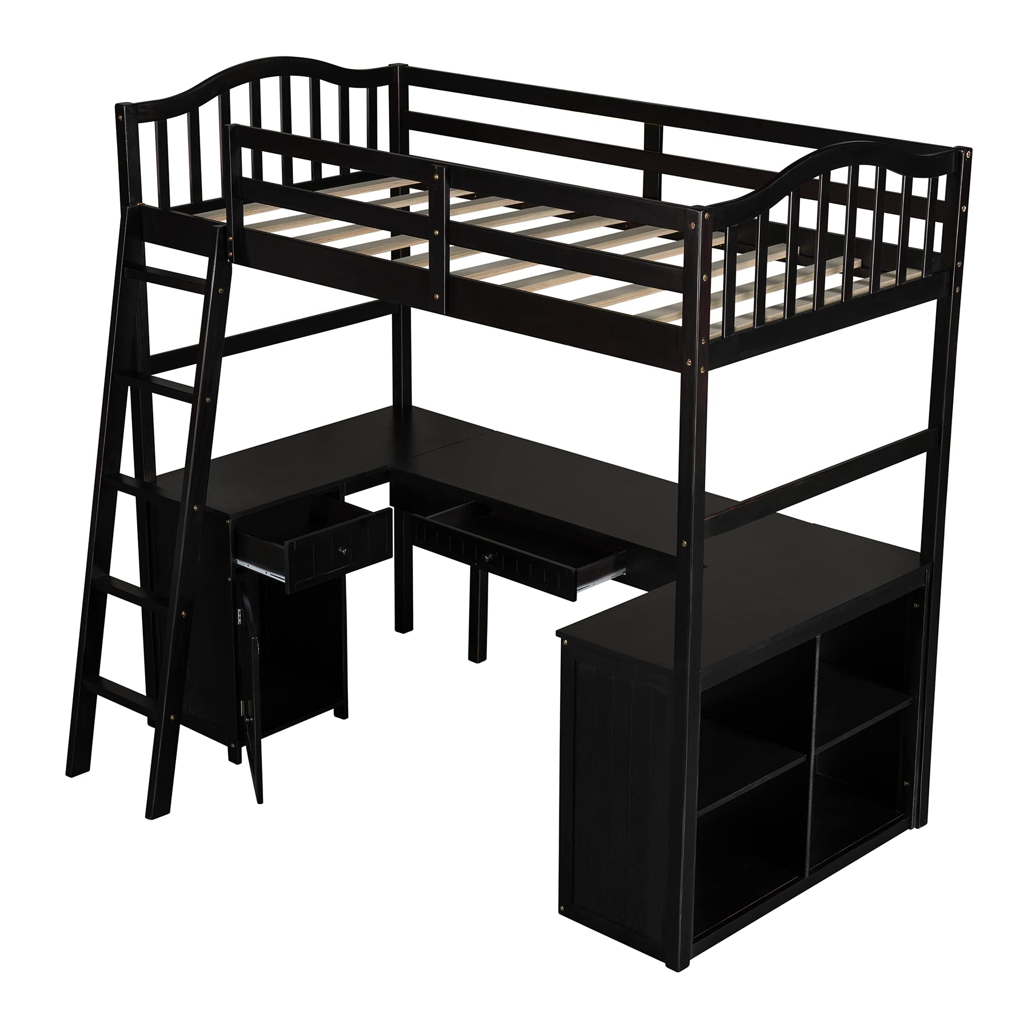 **Twin Loft Bed with Desk & Storage - Wooden Bunk Bed with Drawers, Cabinet & Shelves for Kids, Teens & Adults - Easy Assembly (Espresso) - Perfect for Small Bedrooms, Dorms & Studio Apartments**