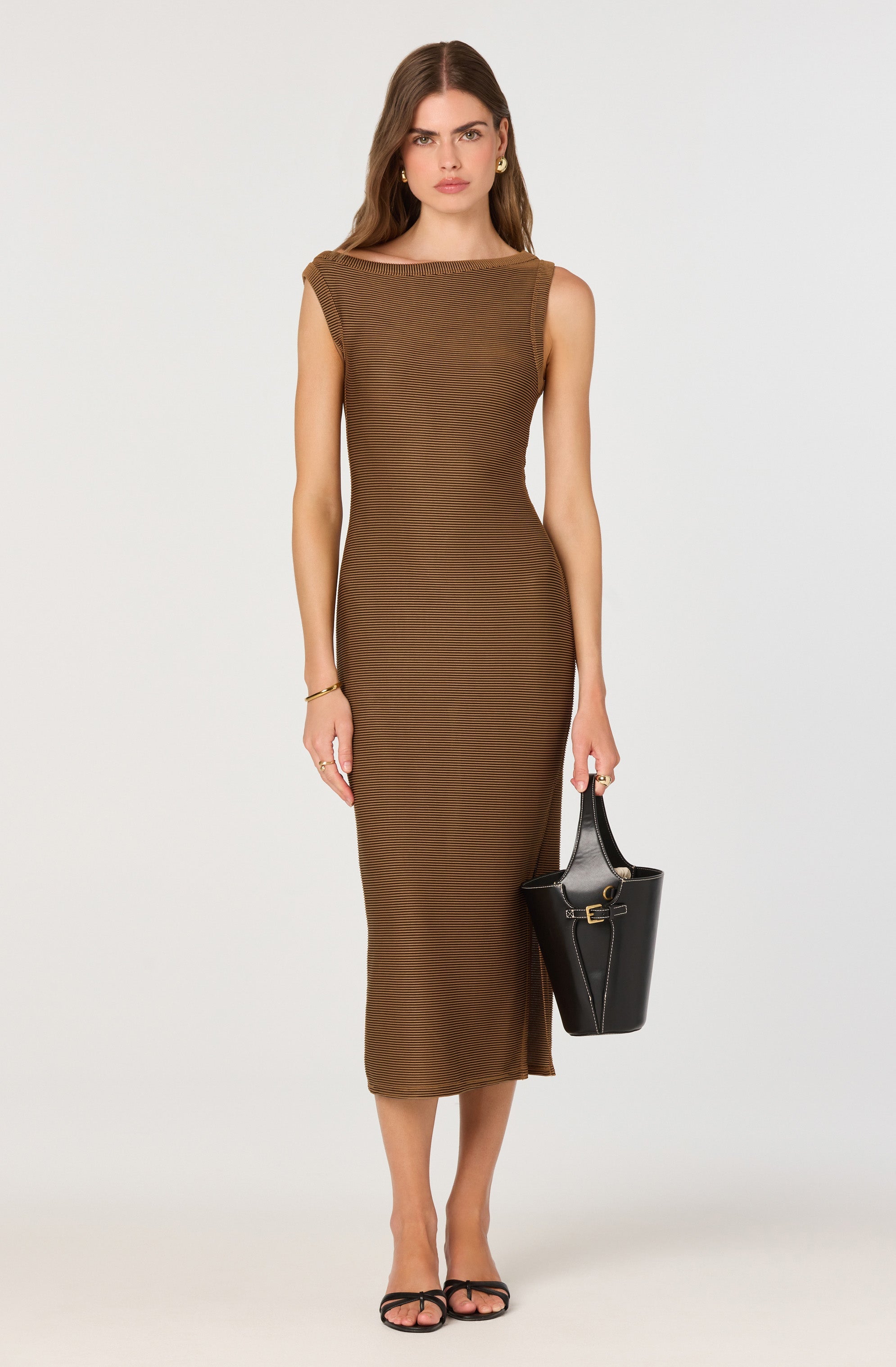 Off Shoulder Ribbed Knit Dress for Women - Stretchy Bodycon Midi Dress with Long Sleeves - Perfect for Date Night, Party & Fall Fashion