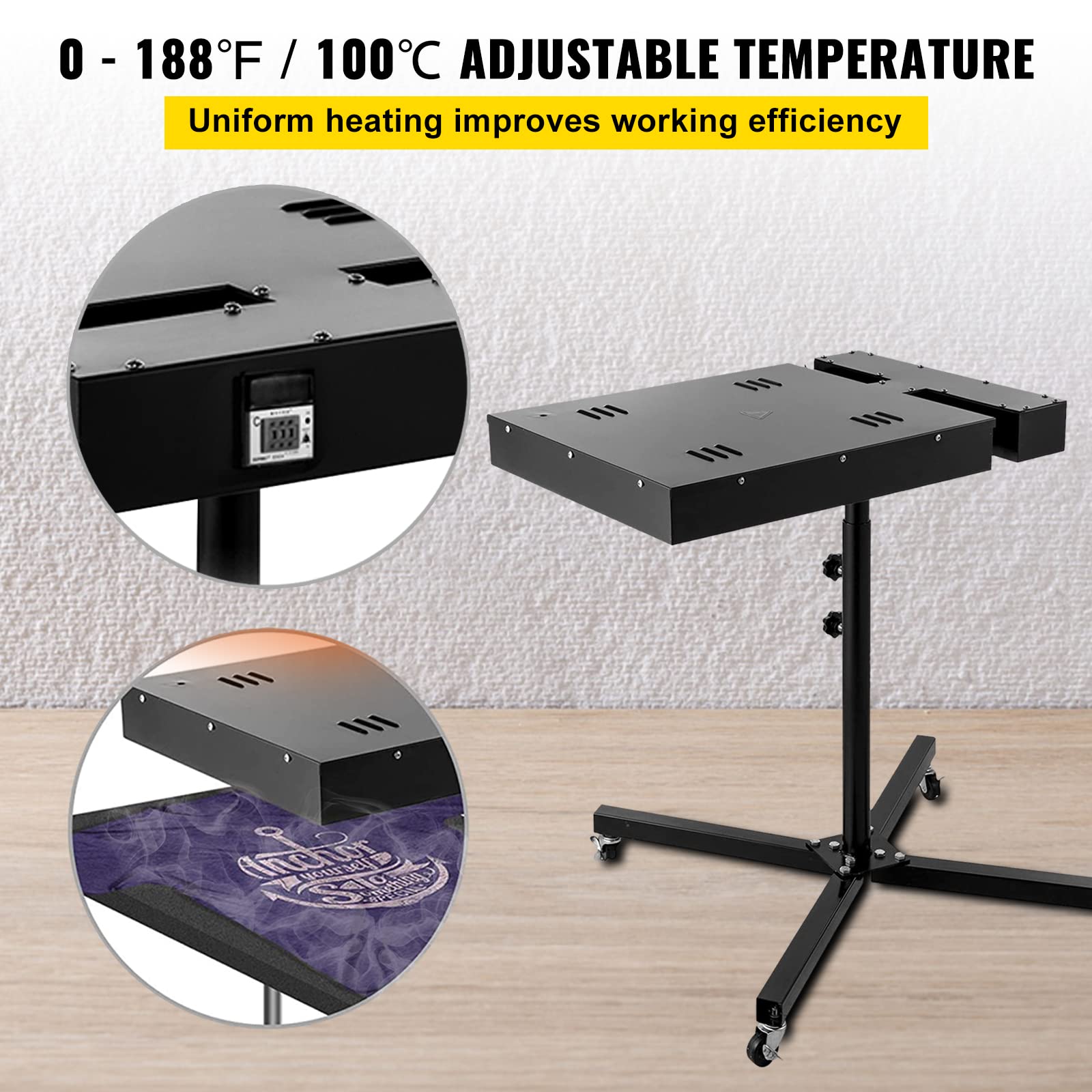 VEVOR 16x16 Inch Screen Printing Flash Dryer - 1700W Adjustable Stand with Temperature Display for T-Shirt Curing & DIY Projects | Perfect for Home Studios & Small Businesses