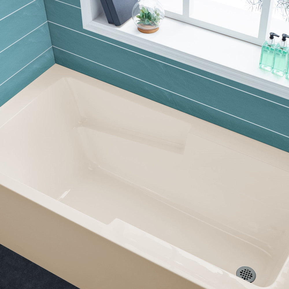 Voltaire 60 x 32 Right Hand Drain Alcove Bathtub with Apron in Bisque - Durable Freestanding Soaking Tub for Small Bathrooms, Perfect for Apartments & Modern Homes
