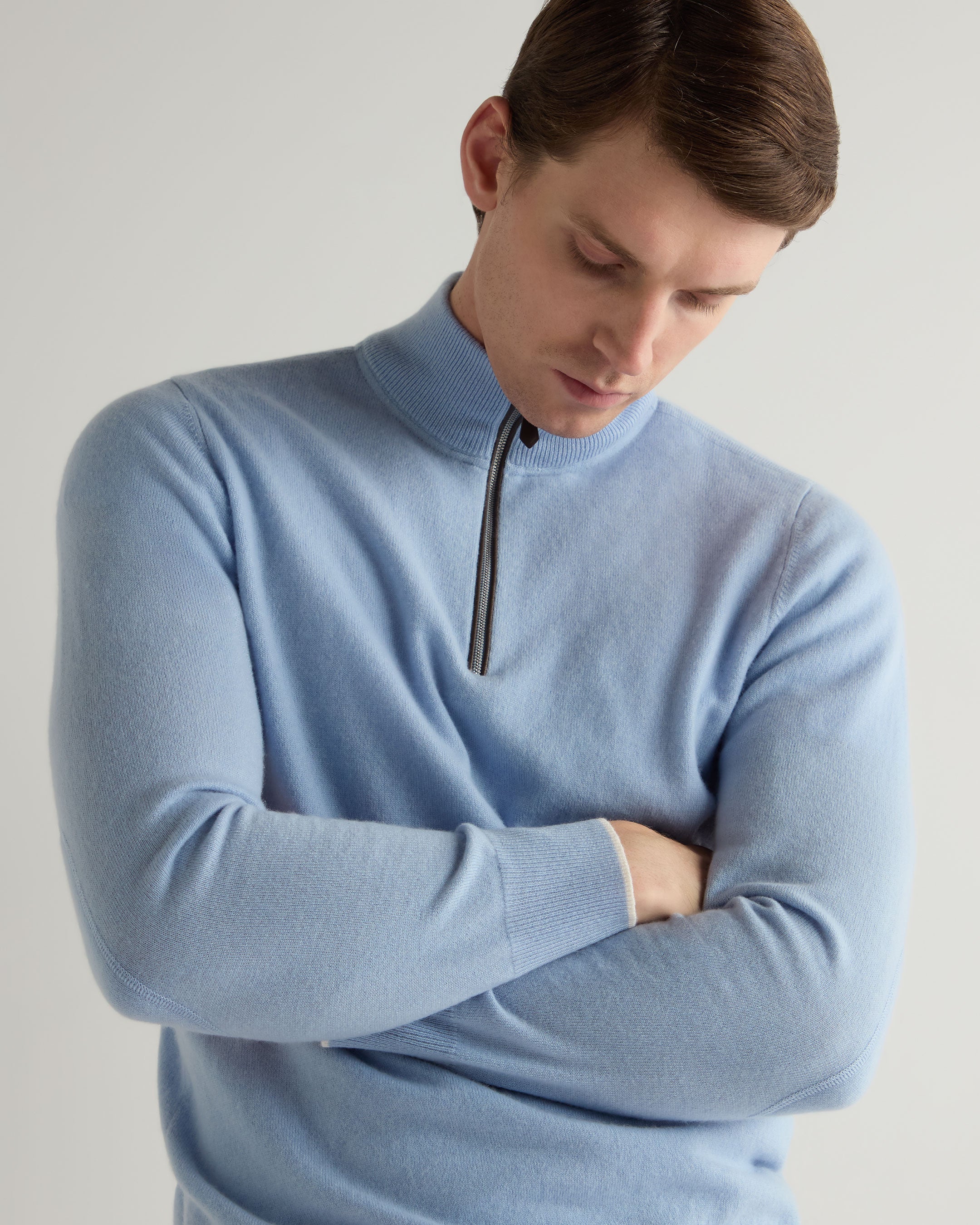 Men's Carnaby Half Zip Cashmere Sweater - Soft Luxury Pullover in Sea Mist Blue for Casual Wear & Winter Layering