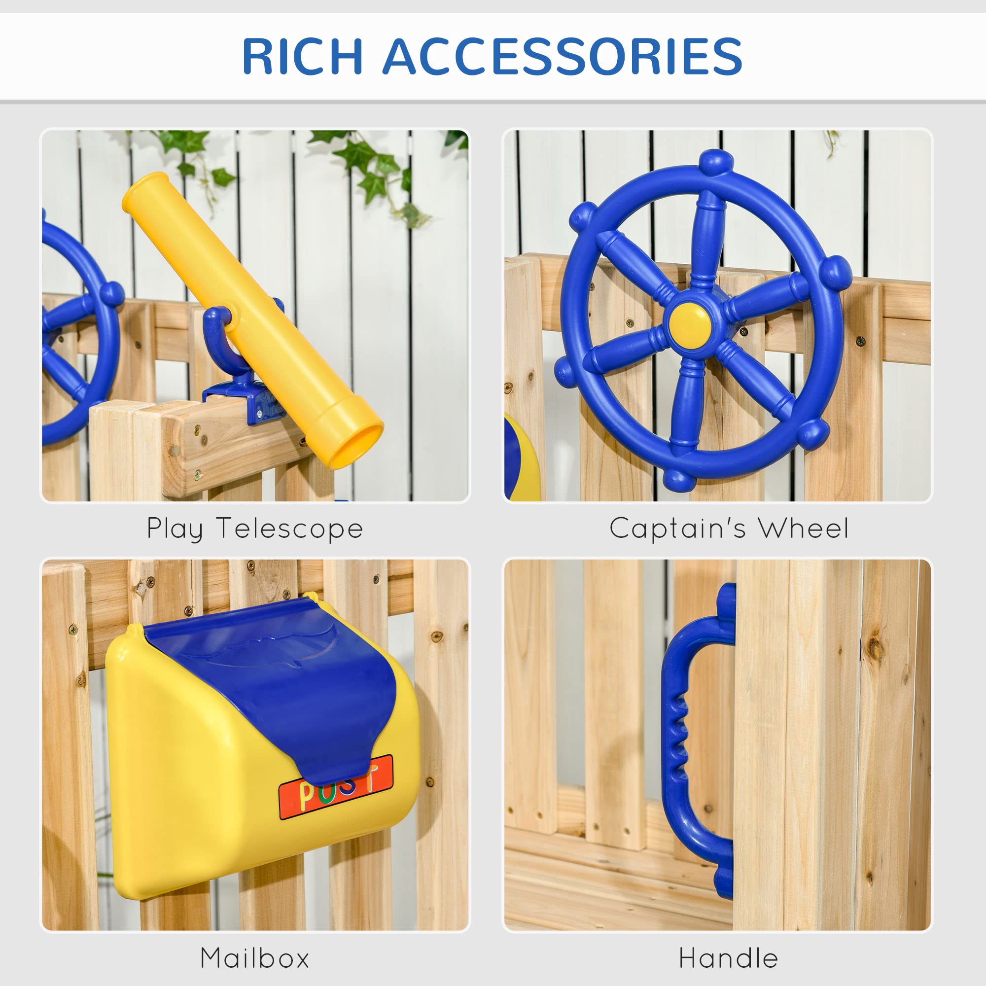 Outsunny 3-in-1 Wooden Swing Set for Toddlers - Outdoor Playset with Baby Swing Seat, Slide, Captain's Wheel & Telescope | Backyard Playground Equipment for Kids Ages 1.5-4 | Perfect for Garden, Park & Outdoor Family Fun