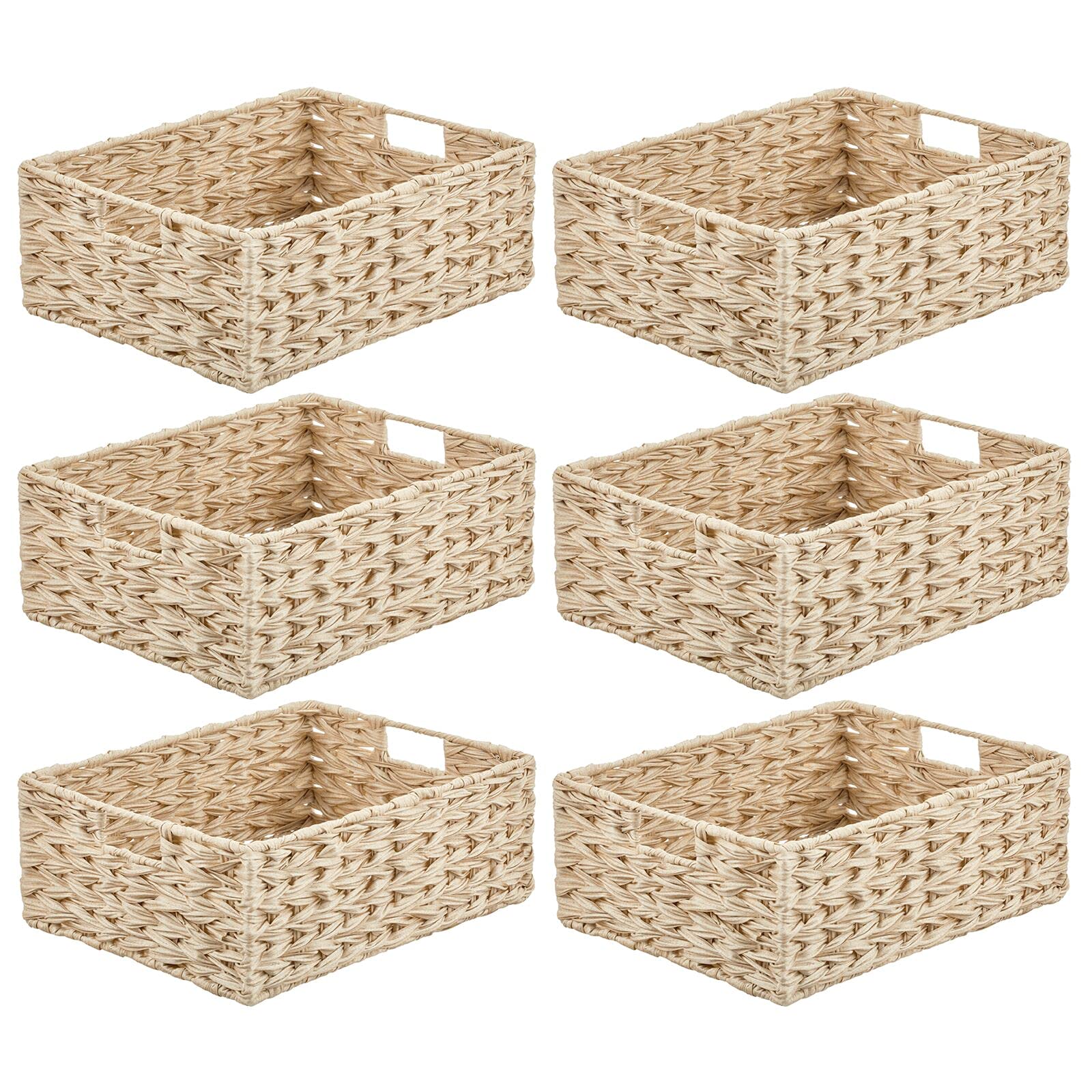 mDesign 6-Pack Storage Baskets Set - Woven Fabric Organizer Bins for Bathroom, Bedroom & Closet - Perfect for Clothes, Shoes & Accessories - Cream Beige Home Organization Solution (Great for Shelves, Underbed & Laundry Room Storage)
