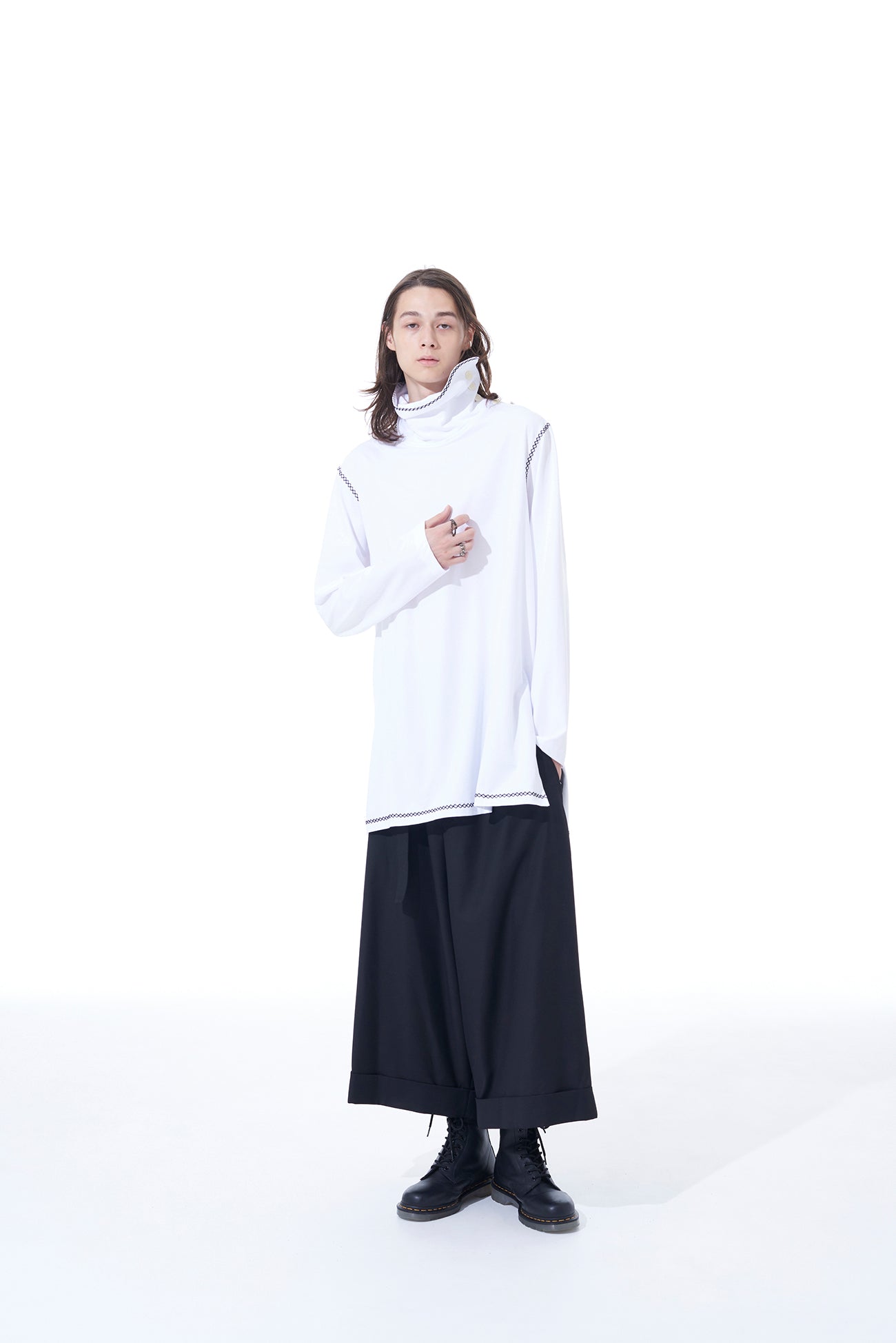 Stylish Cotton Jersey High Neck Long Sleeve T-Shirt with Geometric Stitches - Perfect for Casual Wear, Layering & Everyday Outfits
