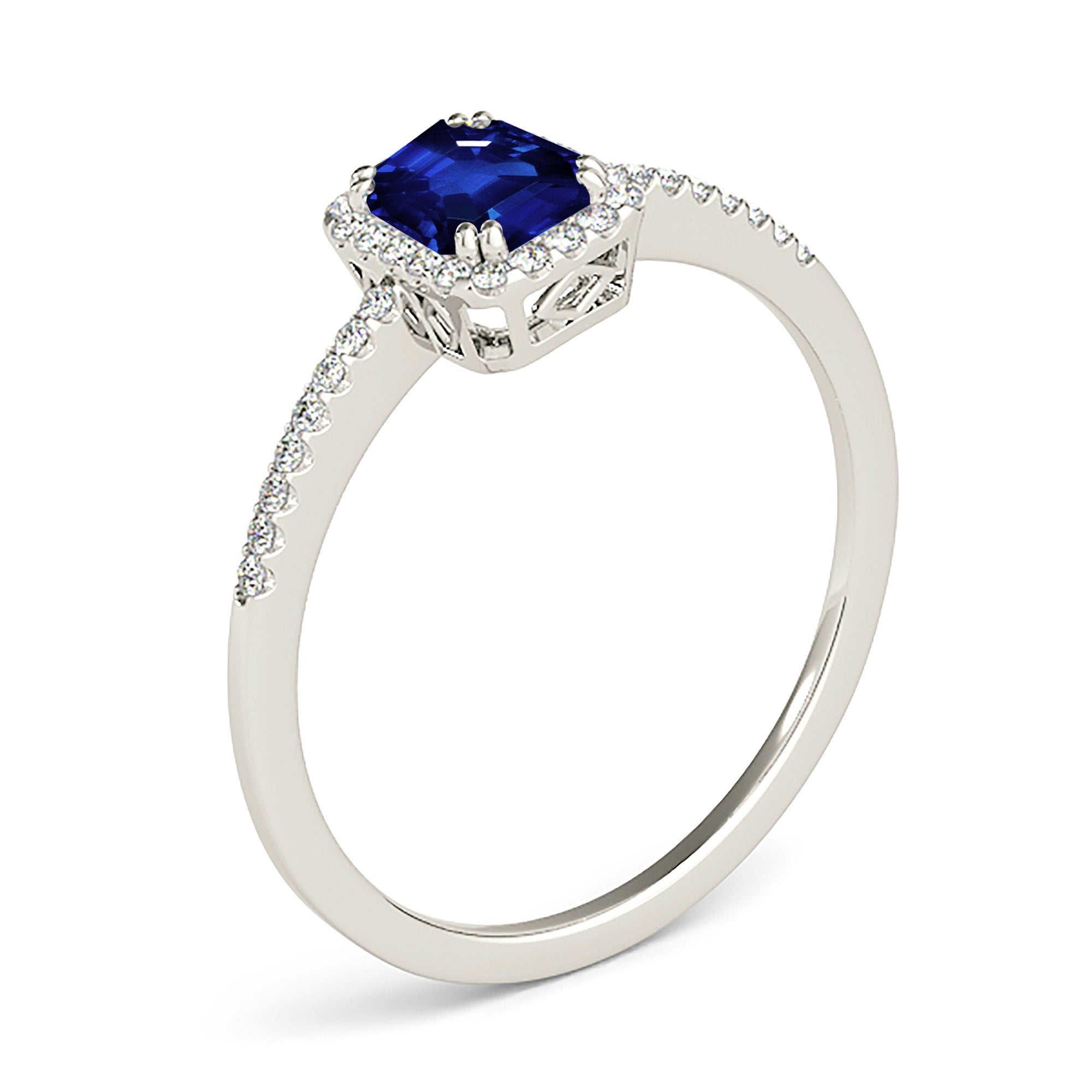 0.70 Carat Natural Blue Sapphire Engagement Ring - Halo Setting Diamond Ring for Women - Perfect for Wedding, Anniversary & Special Occasion Gifts