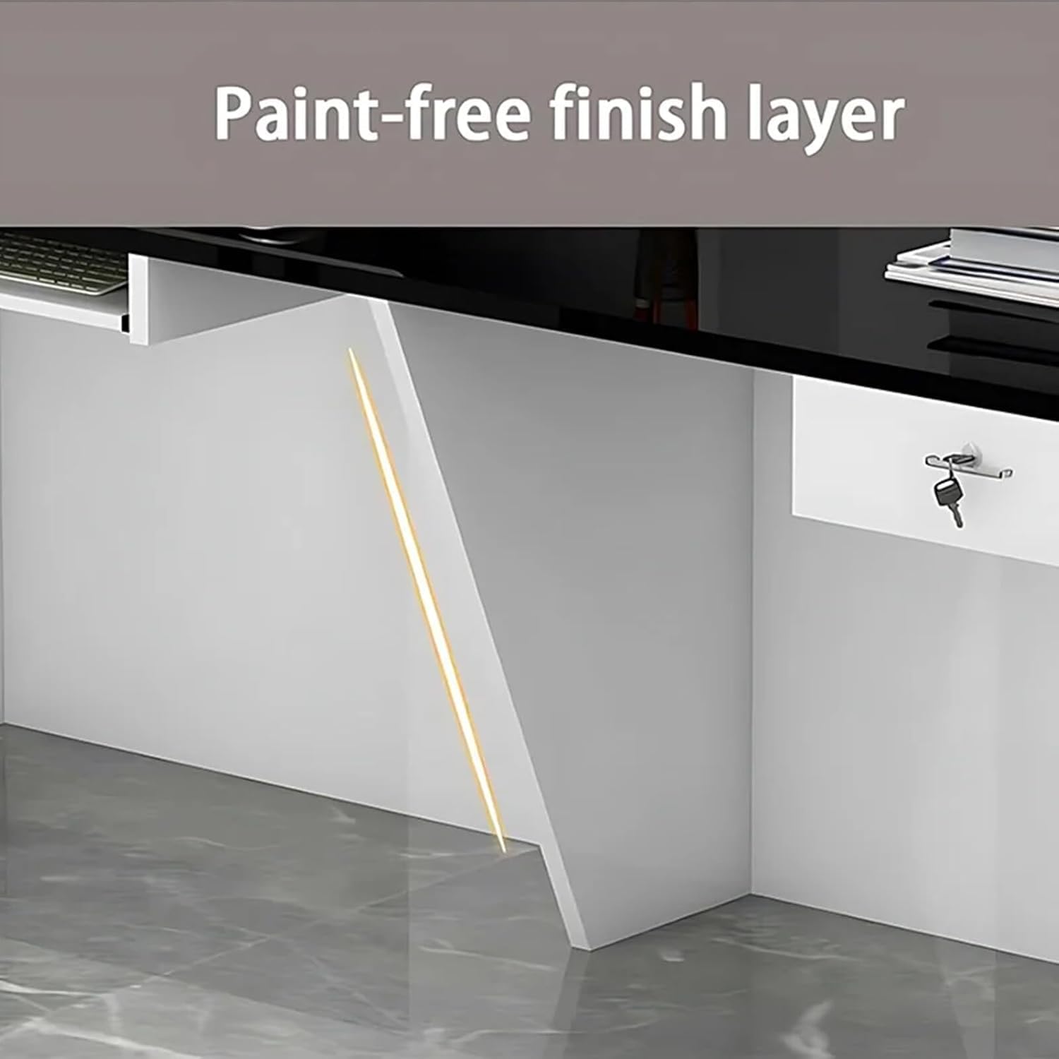 Modern Wooden Reception Desk with Lockable Storage Drawers & Keyboard Tray - 55.11