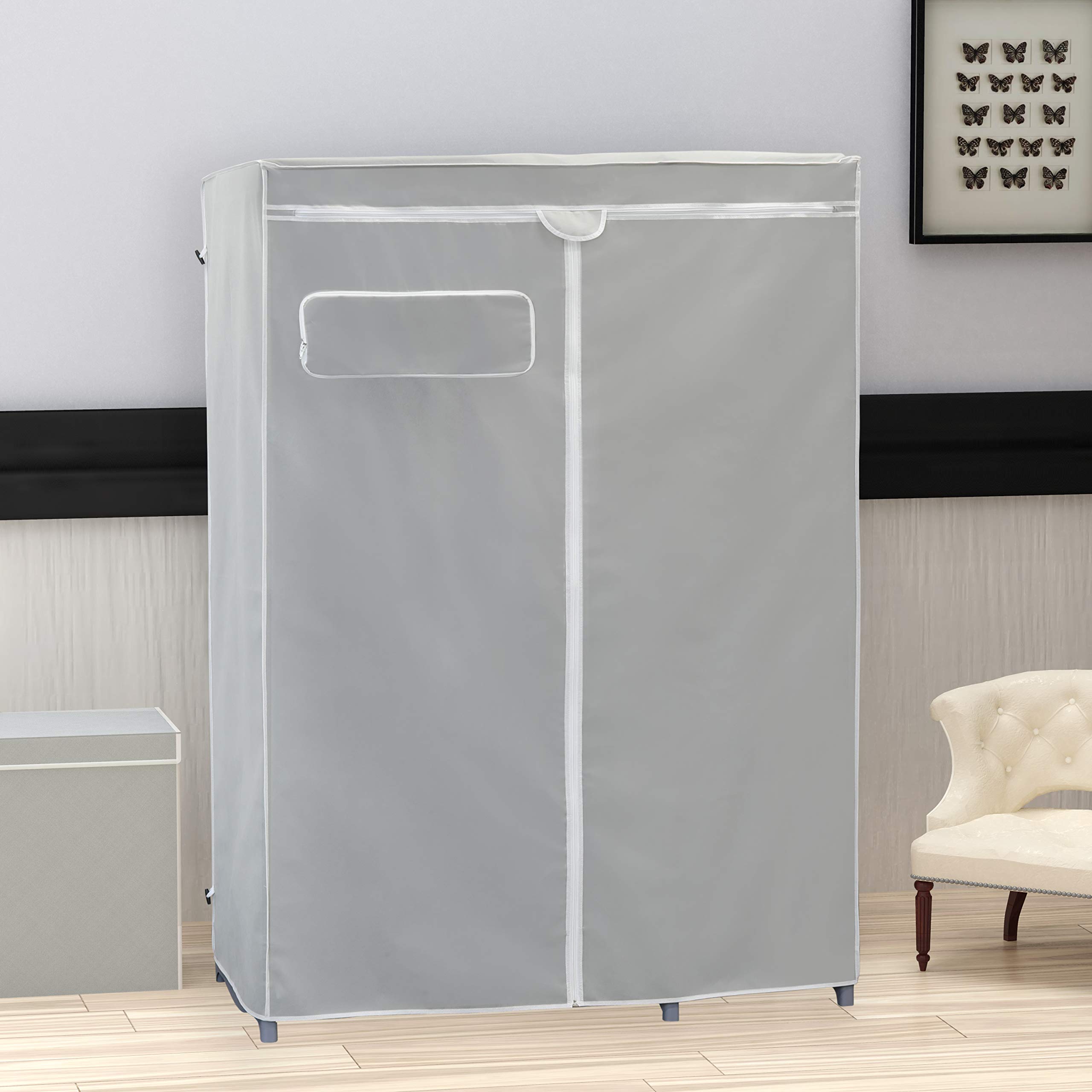 Freestanding Clothes Organizer with Cover - Grey Closet Storage for Bedroom, Closet & Laundry Room | Simple Houseware Garment Rack for Hanging Clothes, Jackets & Accessories