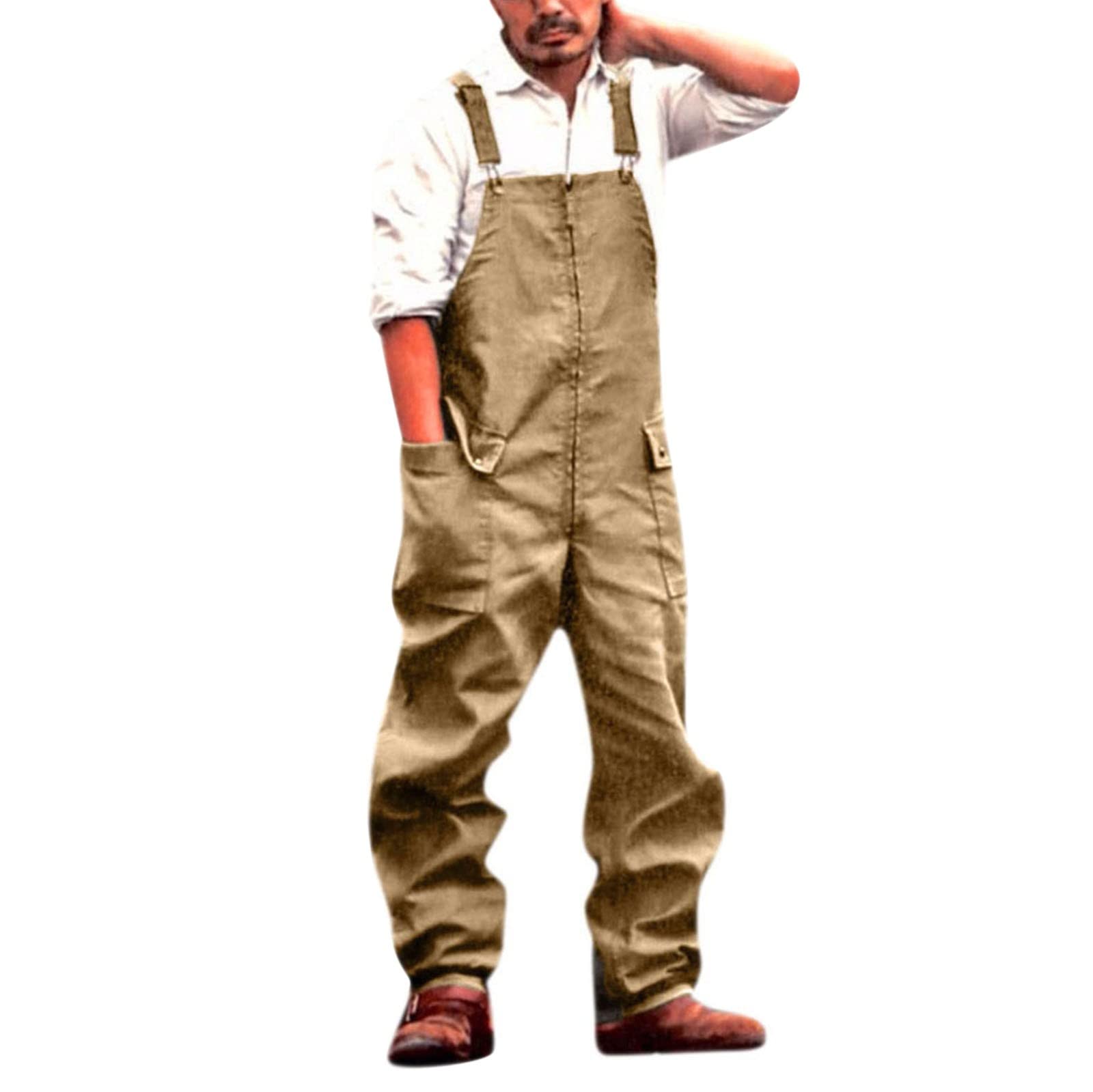 Beokeuioe Men's Work Trousers - Durable Cotton Dungarees with Multi-Functional Side & Back Pockets - Heavy Duty Protective Overalls for Construction, Carpentry, and Outdoor Work