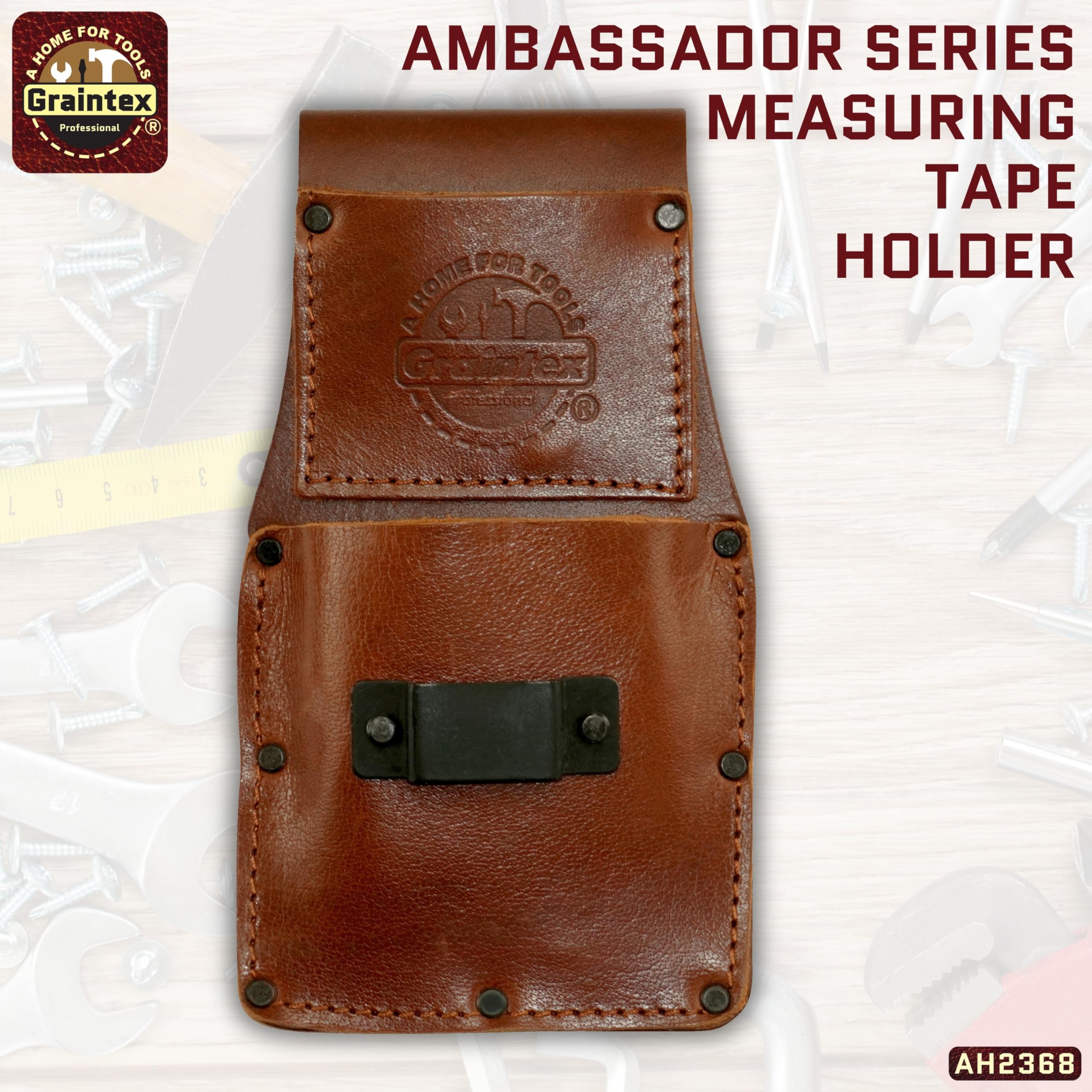 Graintex Ambassador Series Top Grain Leather Measuring Tape Holder & Clip - Durable Leather Tool Holster for Construction Workers, Electricians & Contractors | Perfect for Job Sites, DIY Projects & Professional Use