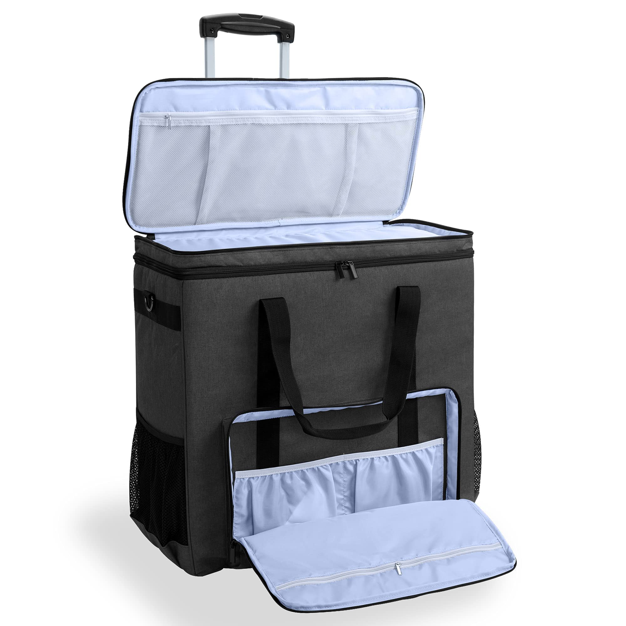 CURMIO Rolling Desktop Computer Travel Bag with Wheels - Double Layer PC Tower Carrying Case with Detachable Dolly for PC Chassis, Keyboard & Mouse - Patented Design for Office, Gaming & Business Travel